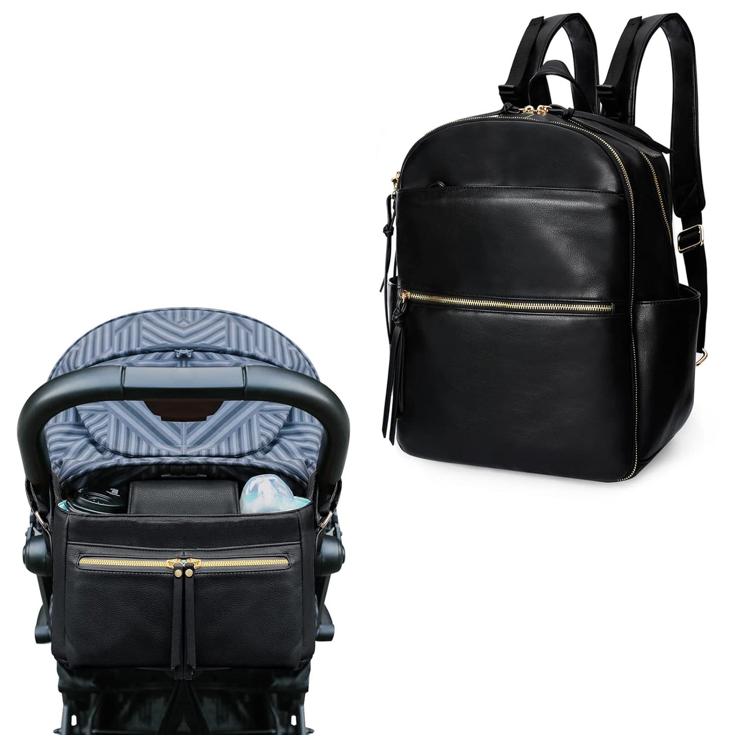 Stylish Leather Diaper Bag with Insulated Pockets
