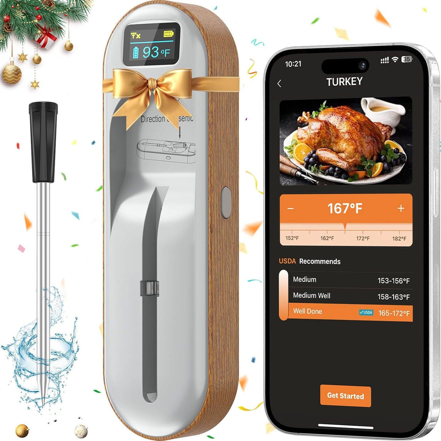 Magodey Wireless Bluetooth Meat Thermometer - Instant Read & High-Temp Alarm