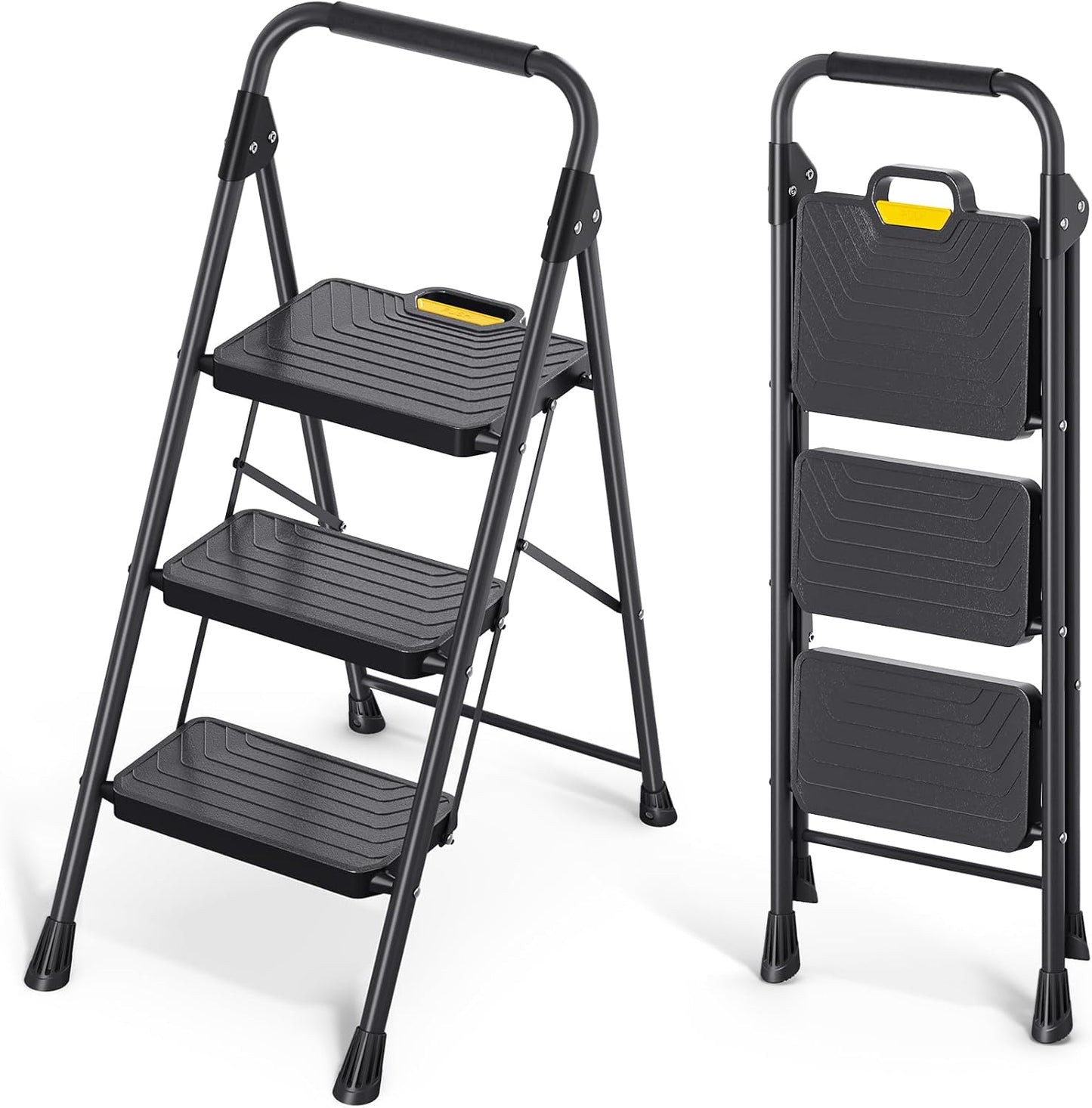 KINGRACK 3 Step Ladder - Sturdy Steel Step Stool for Home Use