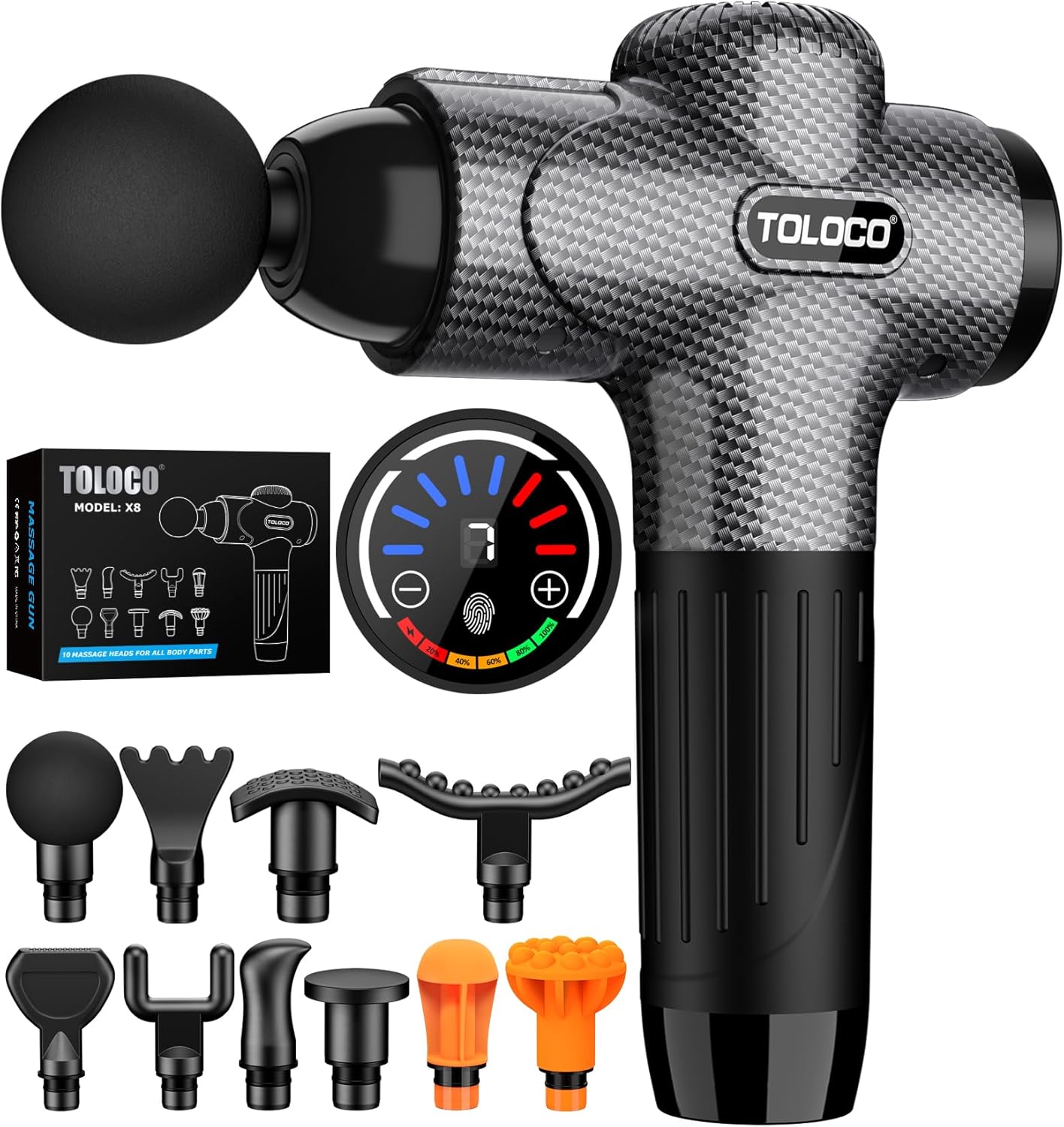 TOLOCO Massage Gun for Deep Tissue Relief with 10 Heads