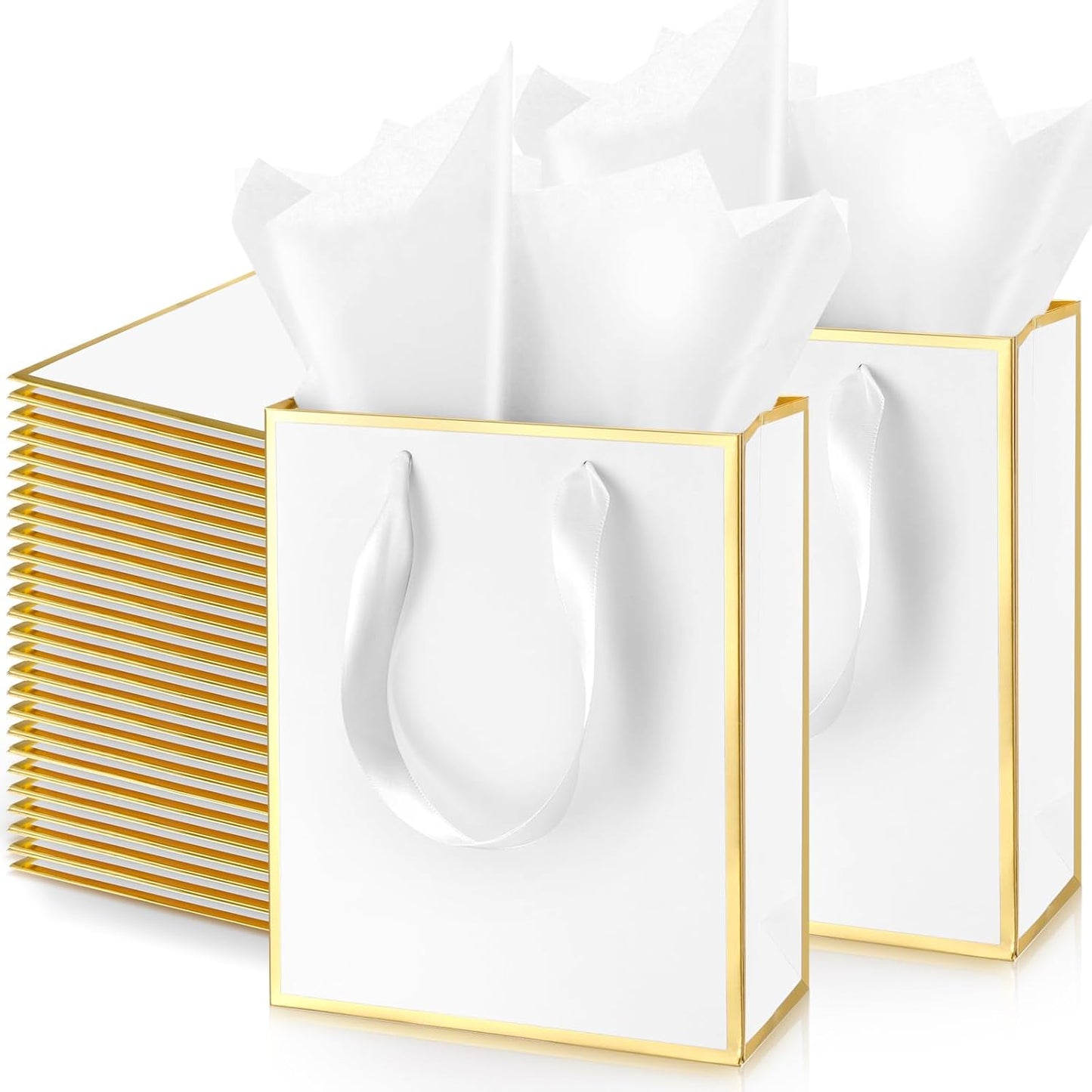 Yeaqee 50 Pack Metallic Gift Bags with Tissue Paper for Events