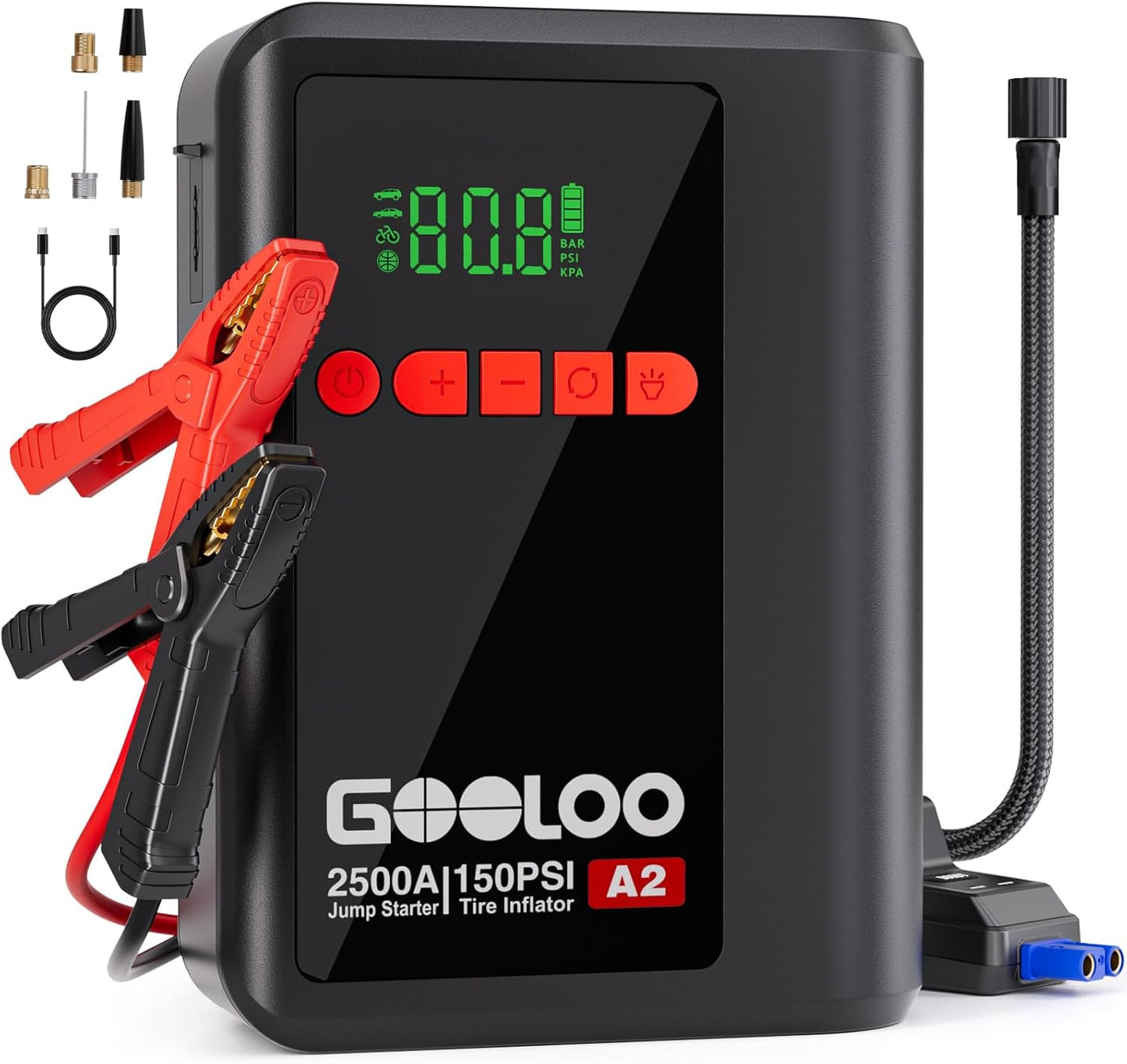 GOOLOO A2: 8-in-1 Jump Starter & Air Compressor - 2500A Power