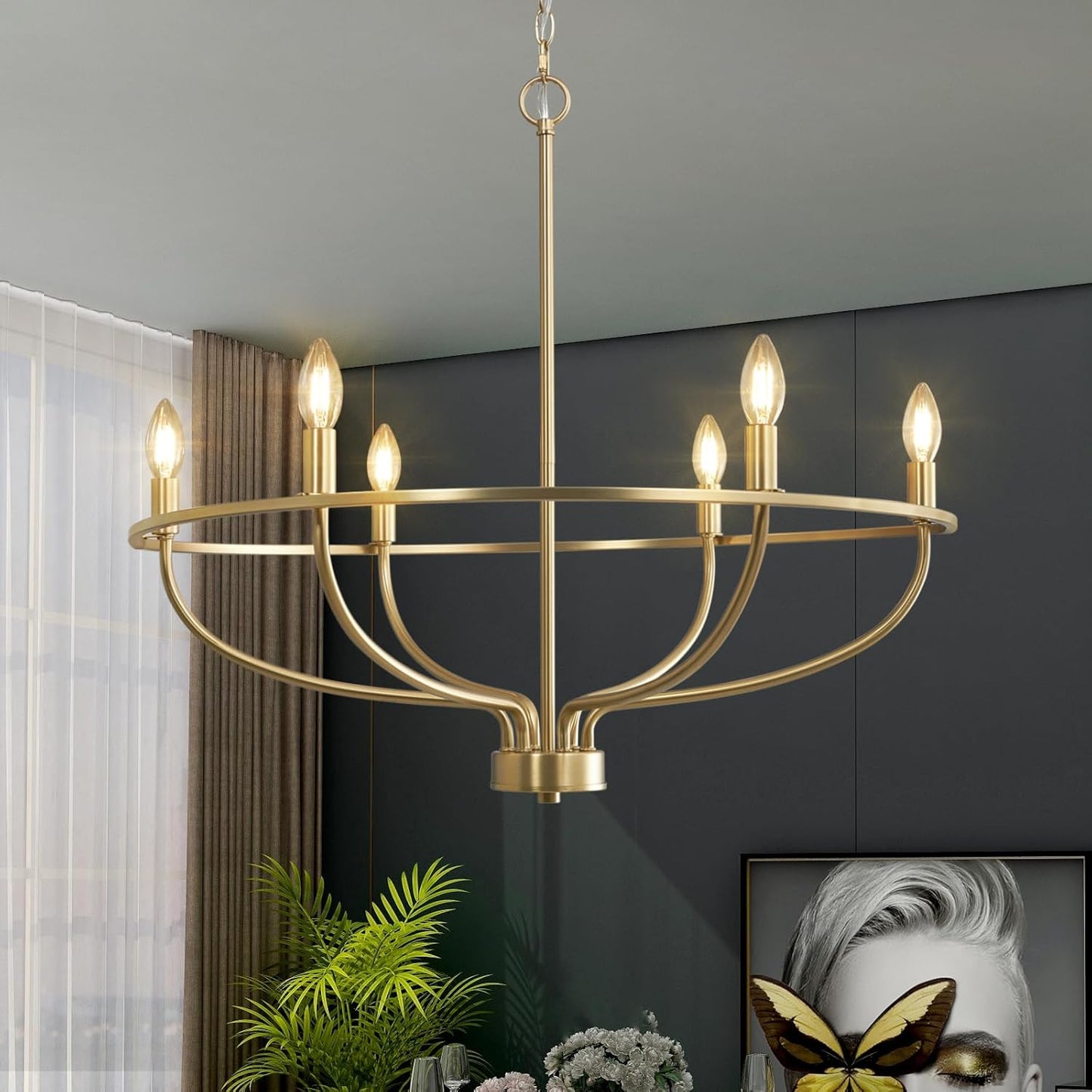 Elegant 6-Light Gold Chandelier for Dining and Living Spaces