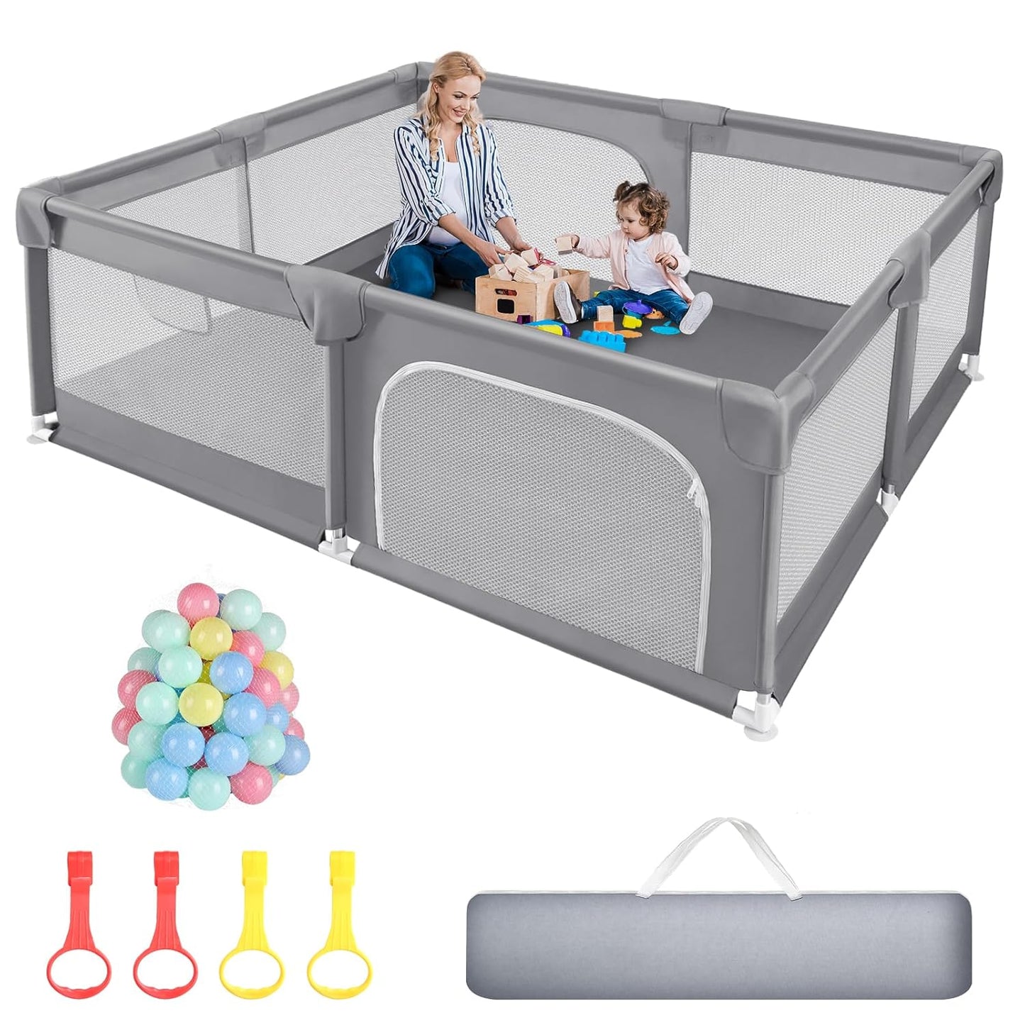 Extra Large Baby Playpen 79x71 inch with Safety Gate and Balls