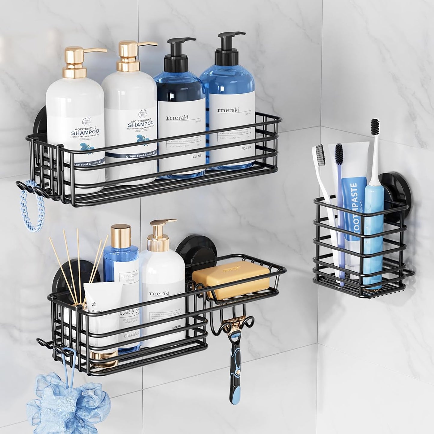 TAILI Shower Caddy Suction Cup Organizer with Hooks and Soap Holder