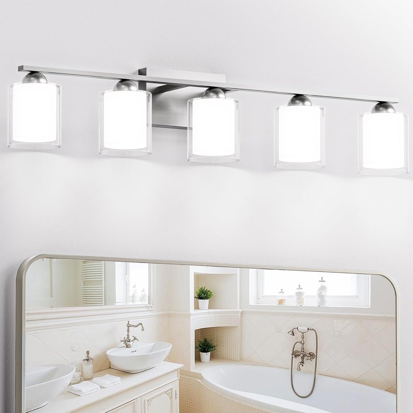 Modern 5 Light Brushed Nickel Bathroom Light Fixtures for Elegance