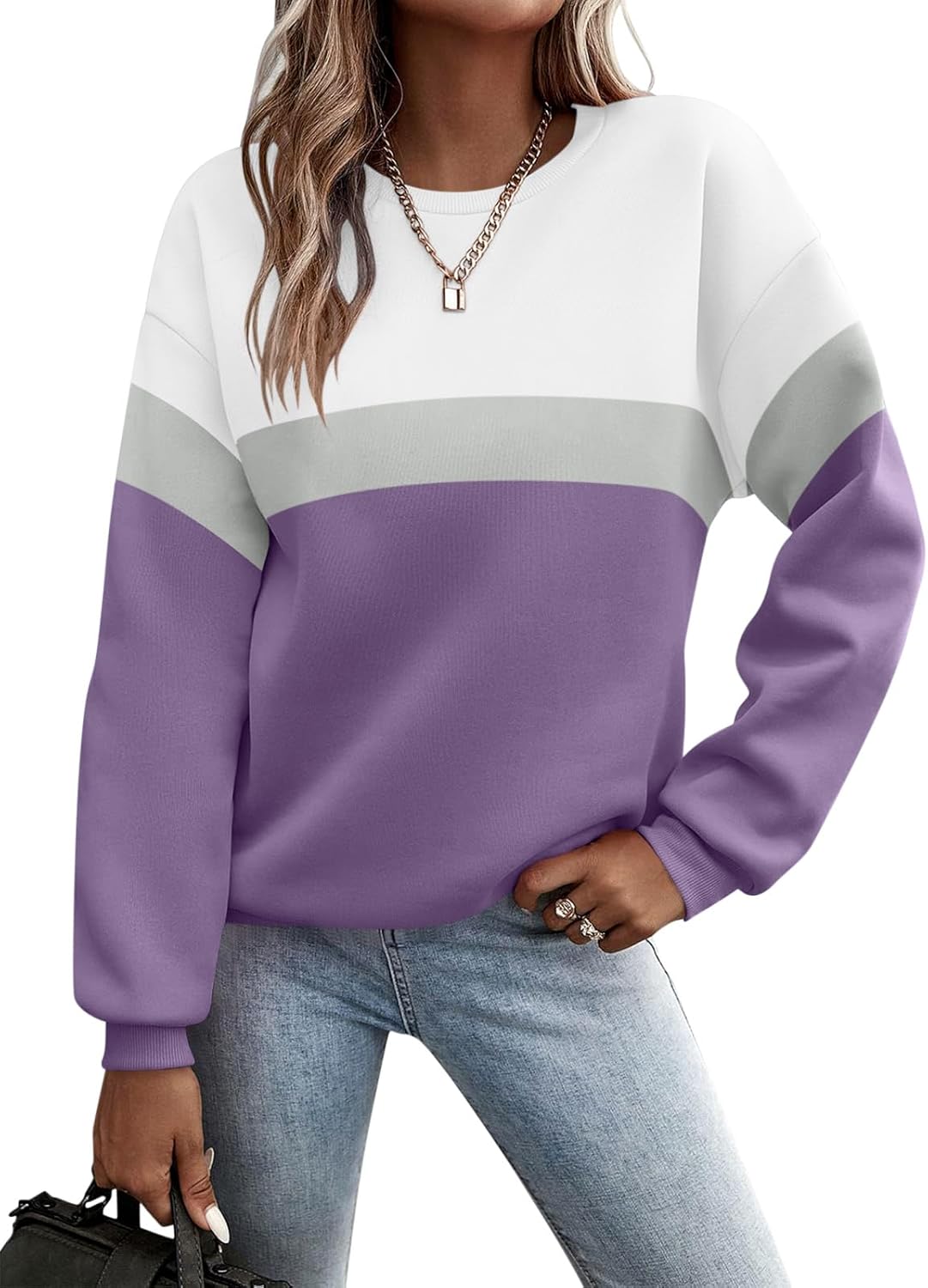 TICTICMIMI Women's Long Sleeve Casual Color Block Sweatshirts