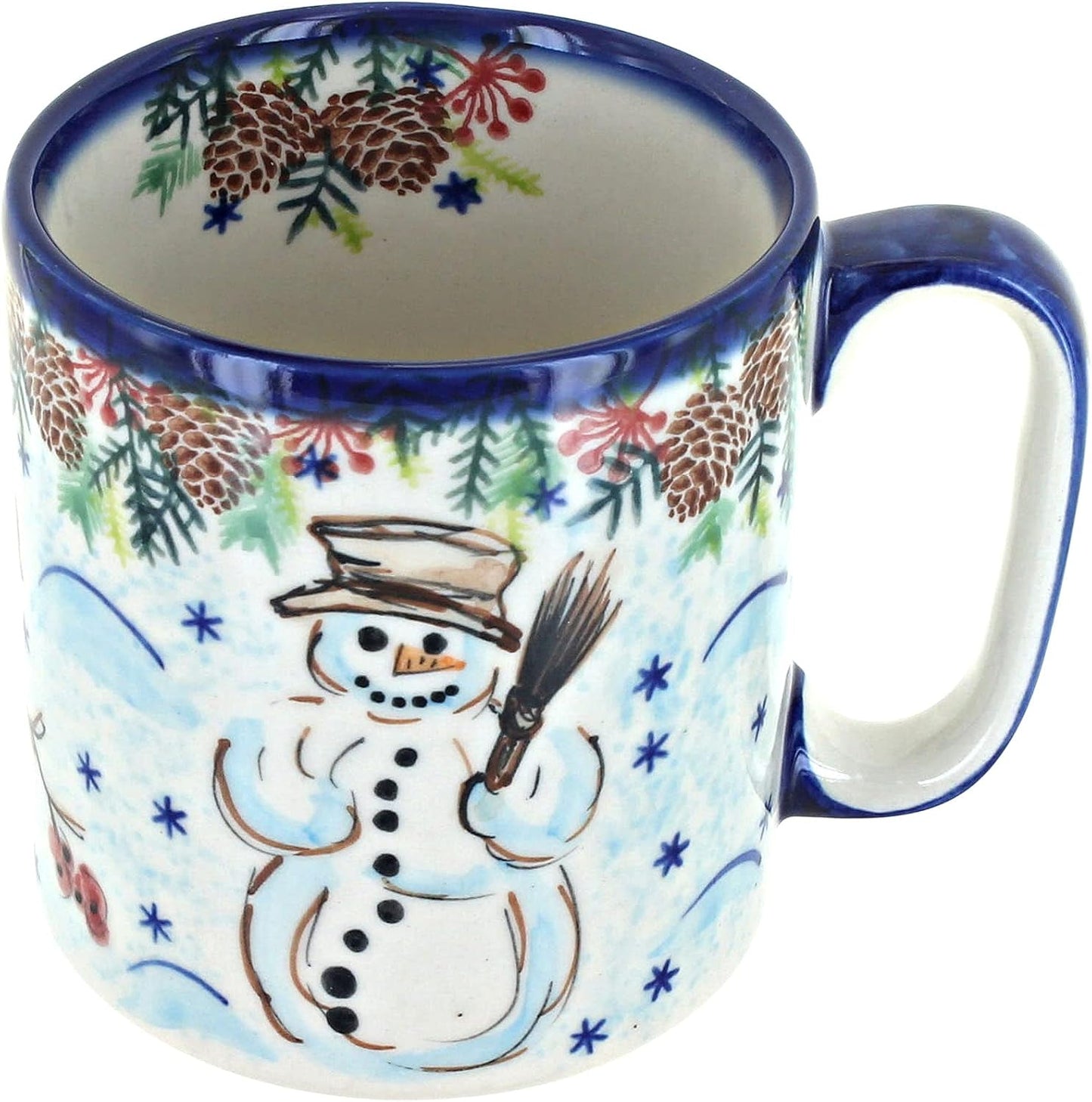 Blue Little Snowman Coffee Mug - Handcrafted Polish Pottery