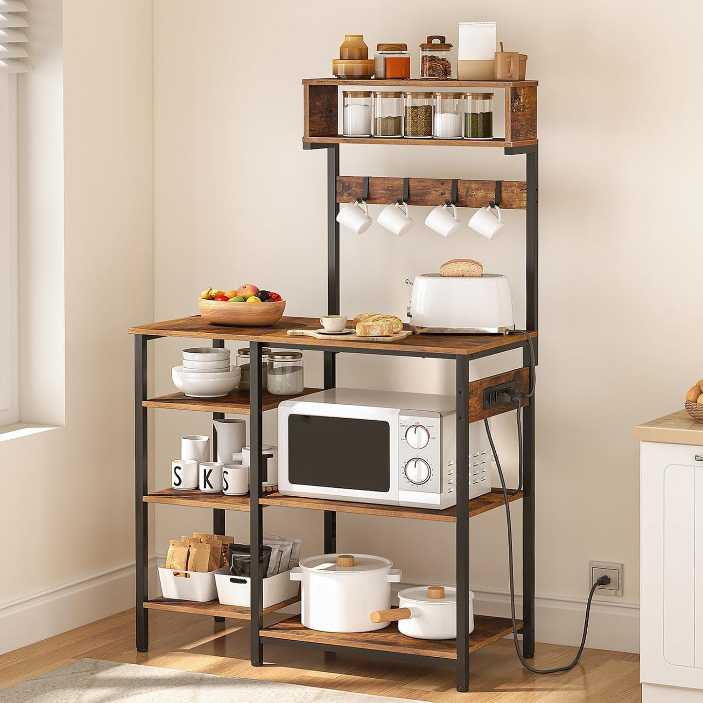 6-Tier Kitchen Storage Rack with Power Outlet