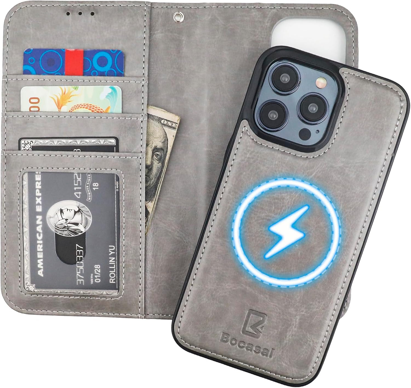 Bocasal iPhone 15 Pro Max Wallet Case with RFID Protection