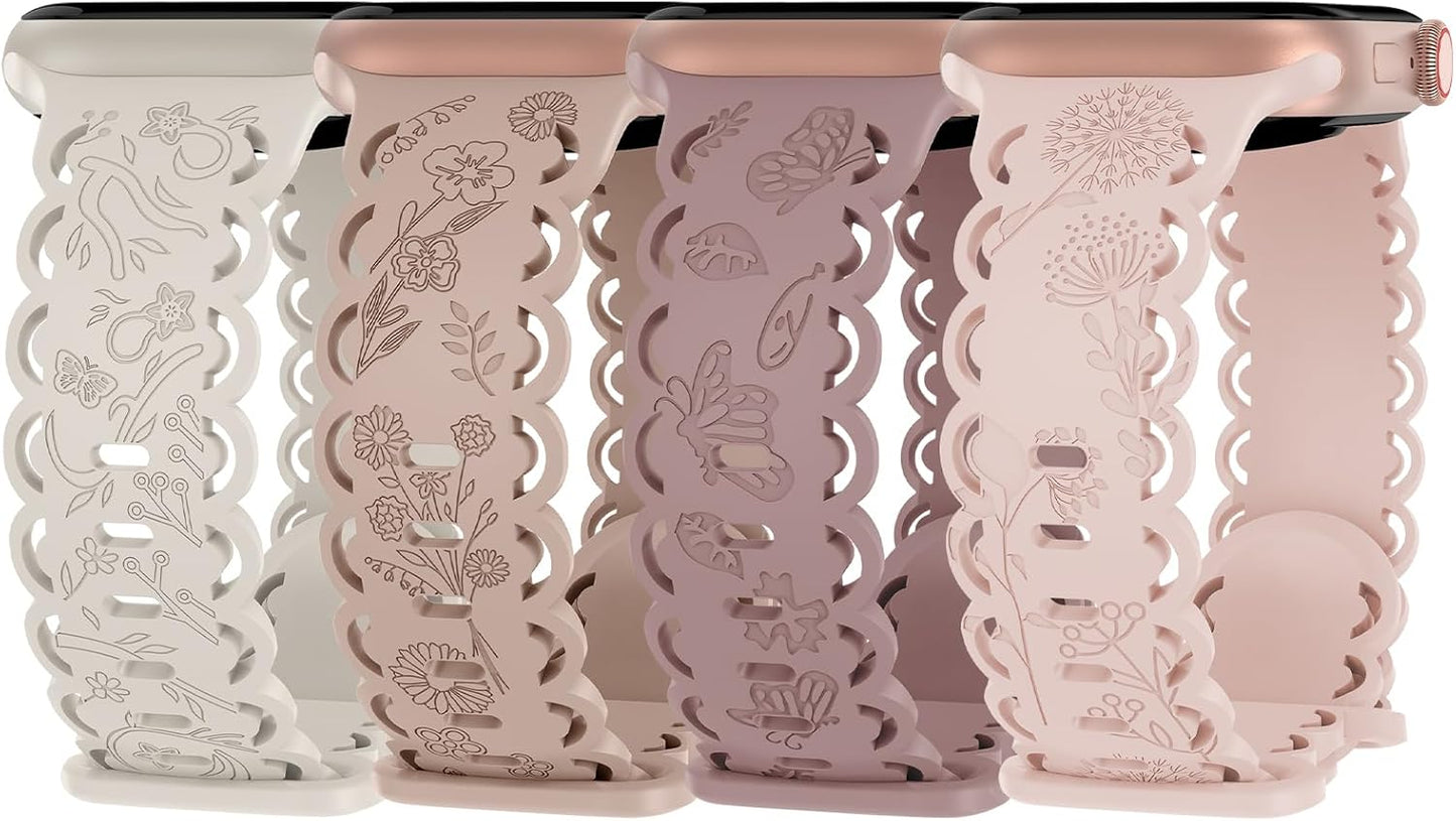 Floral Engraved Silicone Bands for Apple Watch - Slimband
