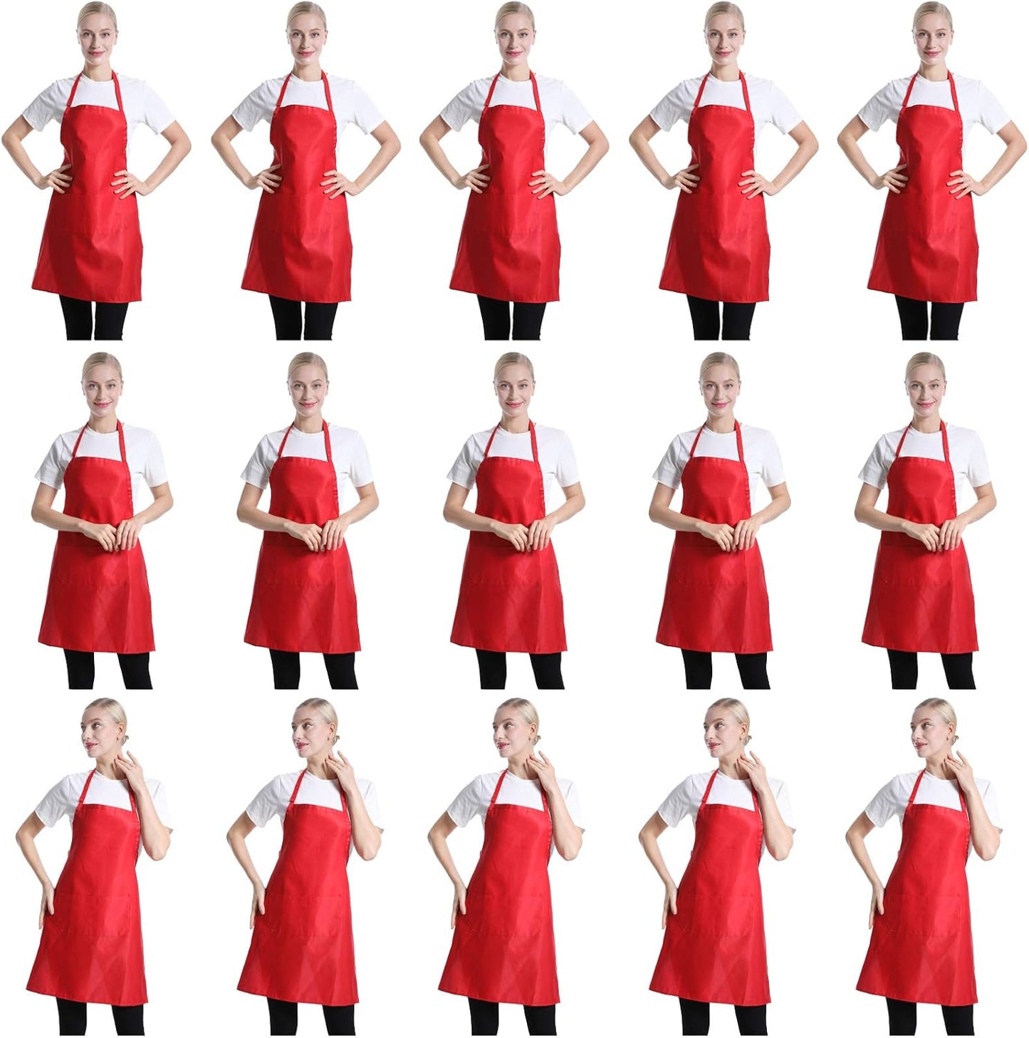 Red Plain Bib Aprons Bulk for Adults with 2 Front Pockets