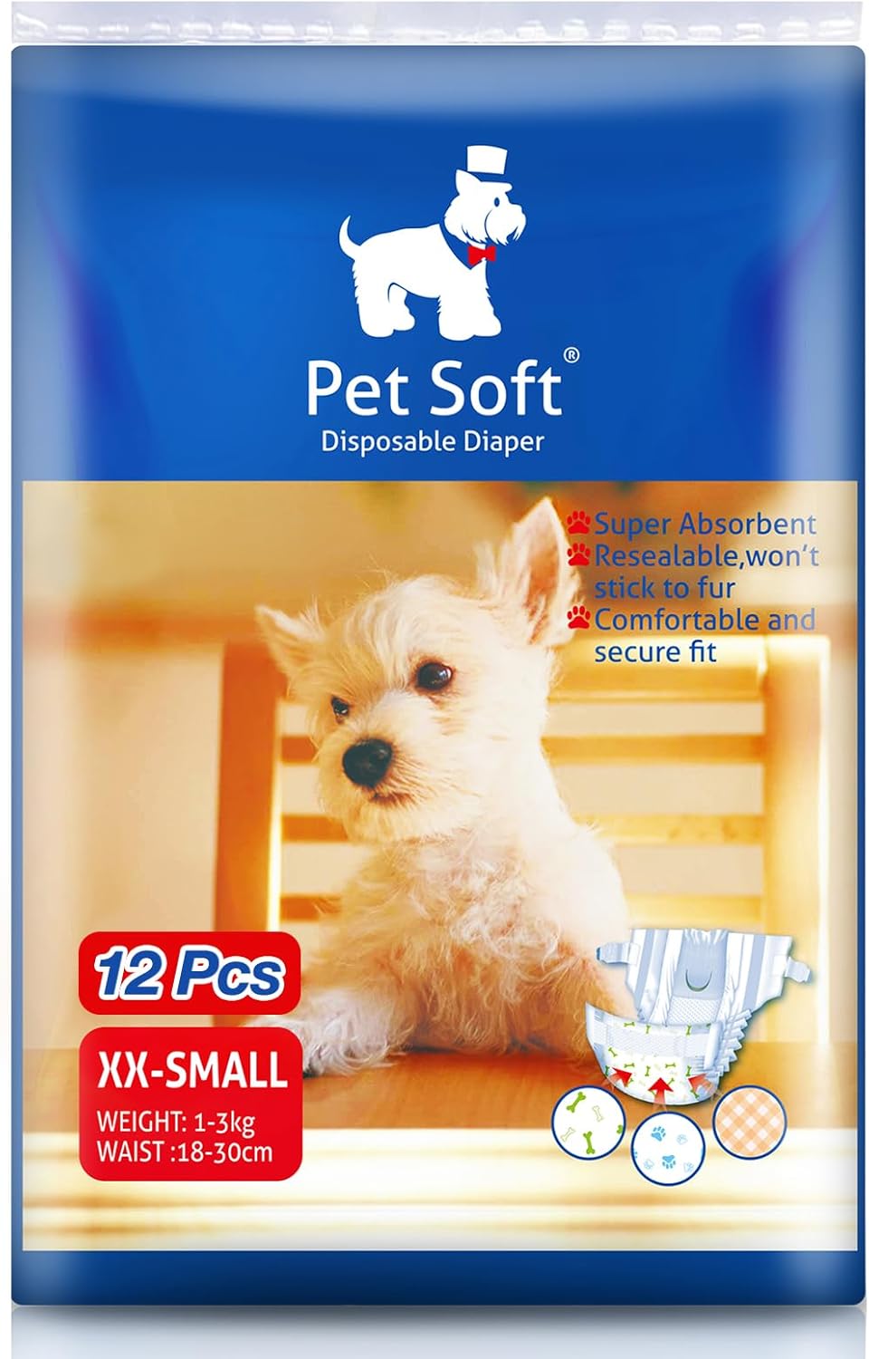 Ultra Absorbent Disposable Dog Diapers - 12pcs XXSmall