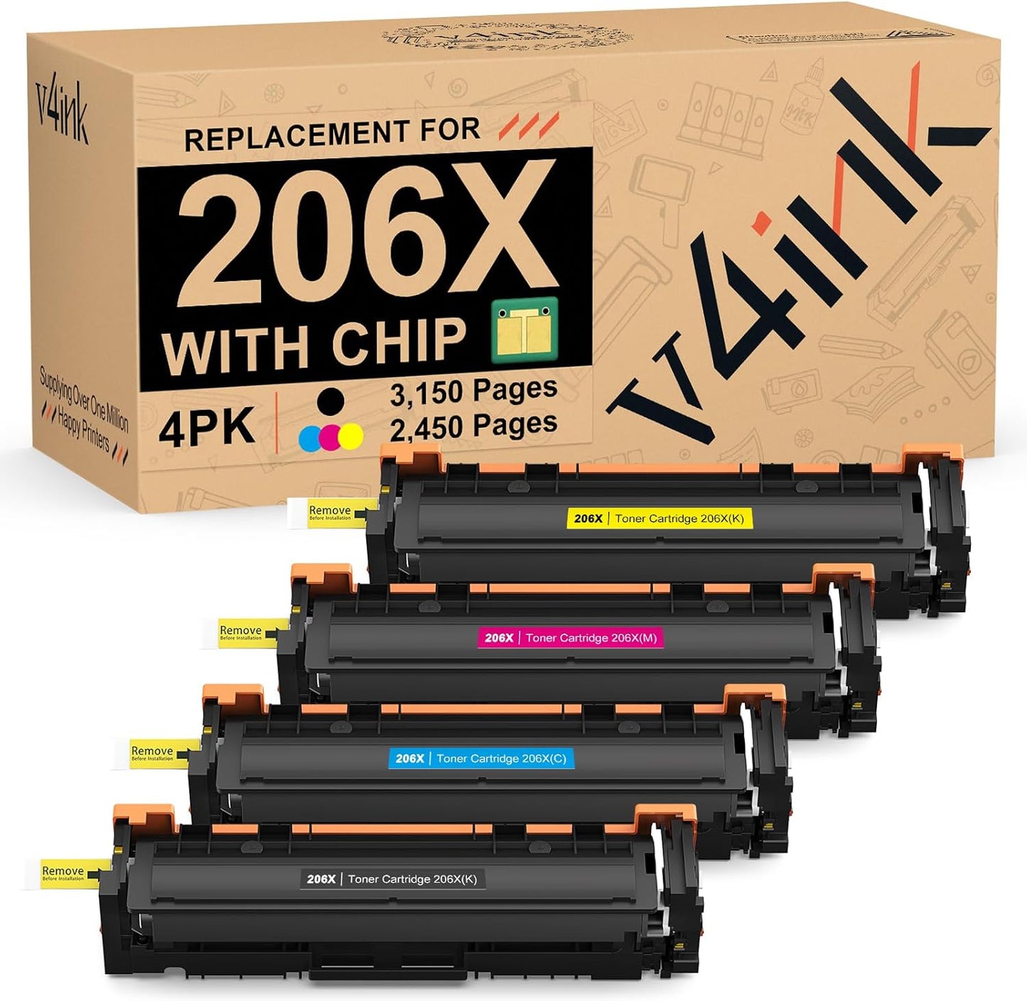 206X Toner Cartridge 4 Pack High Yield for HP Printers