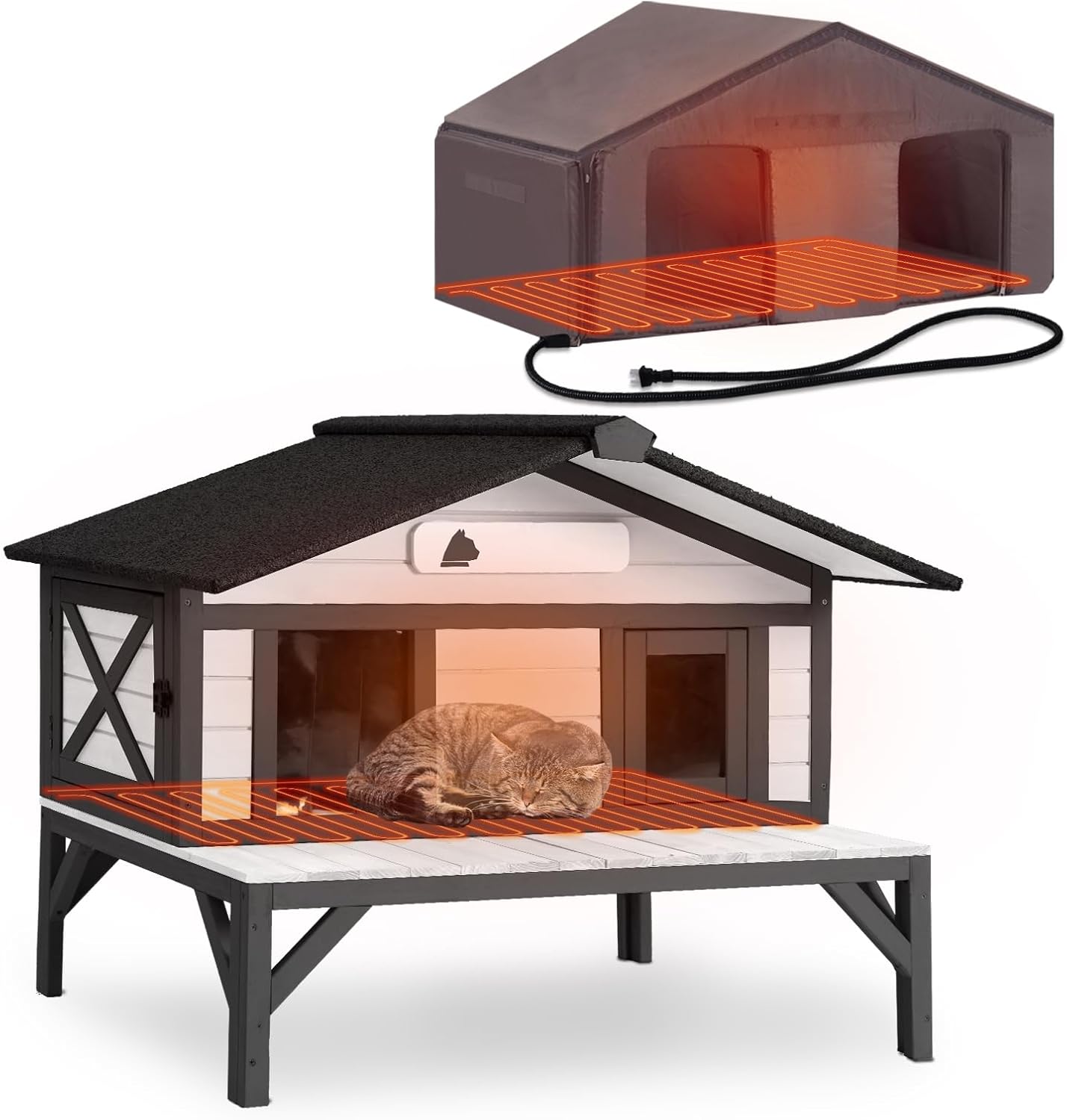 Heated Cat House for Outside with Insulated Design for Winter