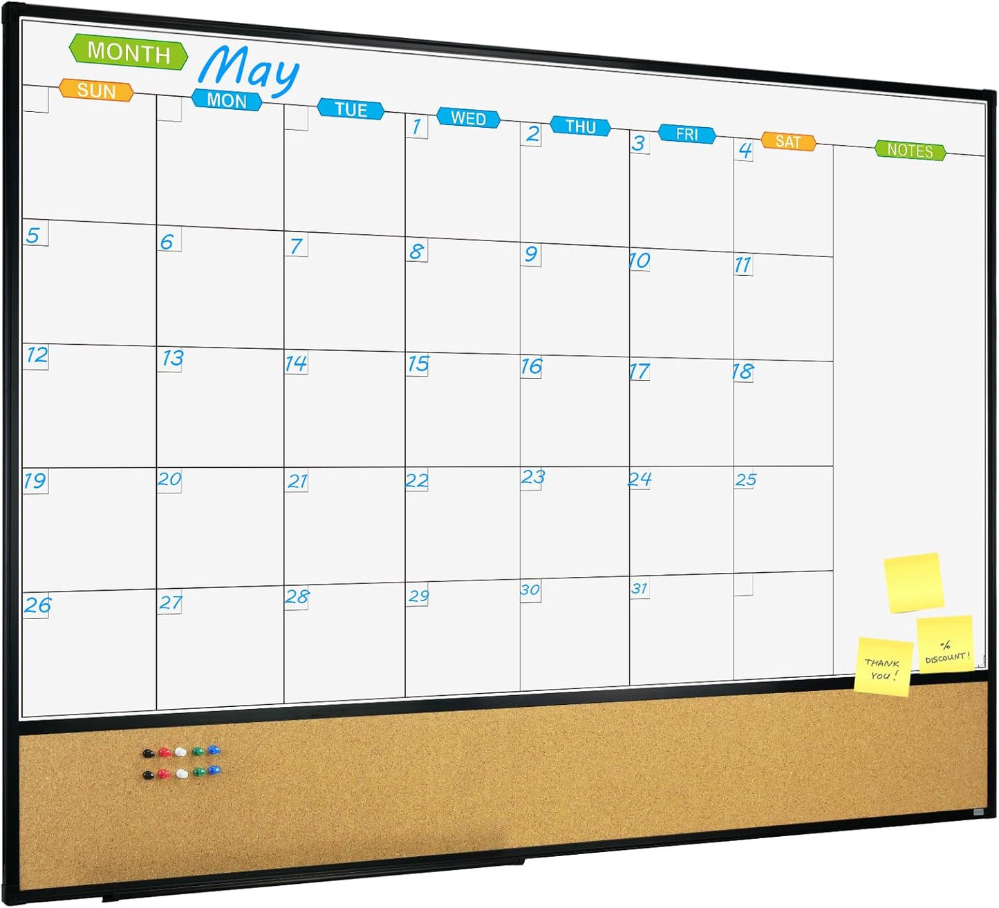 JILoffice Magnetic Calendar Whiteboard & Corkboard Combo Board