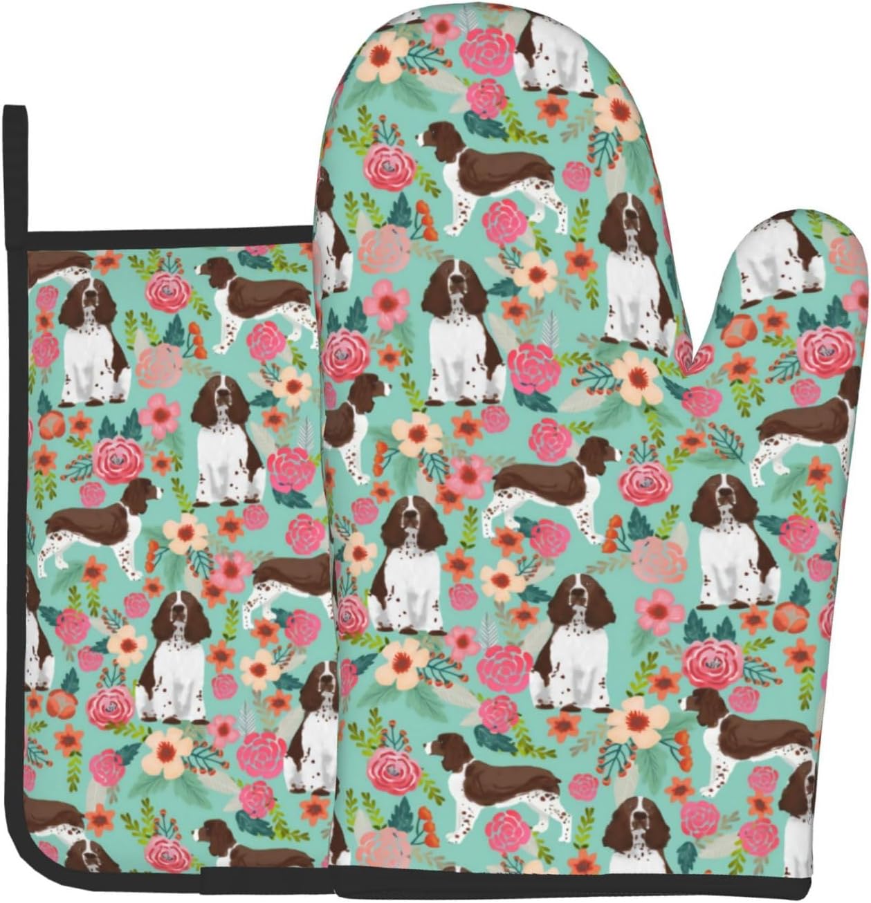 Pet Puppy Print Oven Mitts - Non-Slip Heat Resistant
