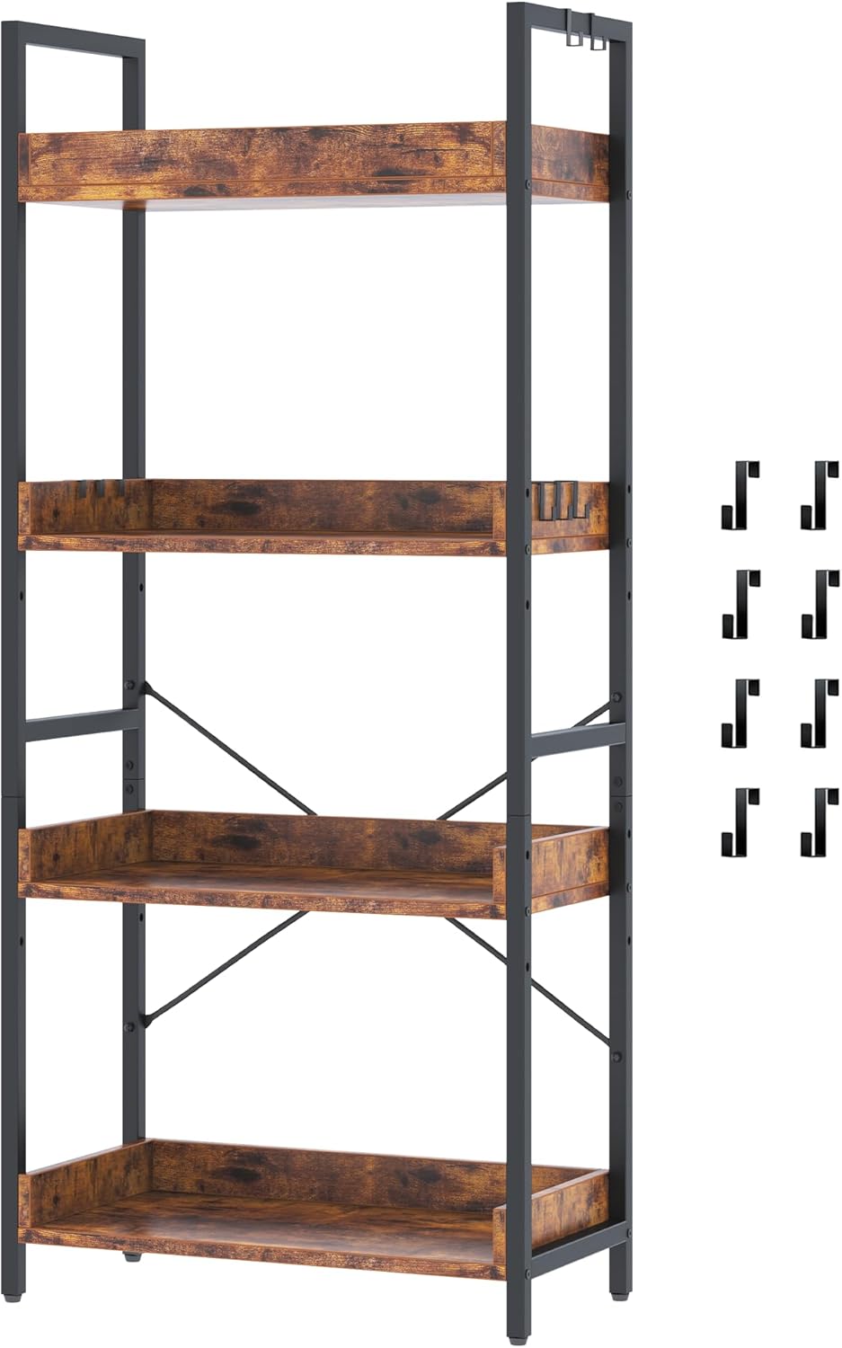 Adjustable Industrial Bookcase - 4 Tier Bookshelf for Home