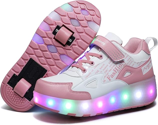 HHSTS Kids Shoes with Wheels LED Light Colorful Roller Skates