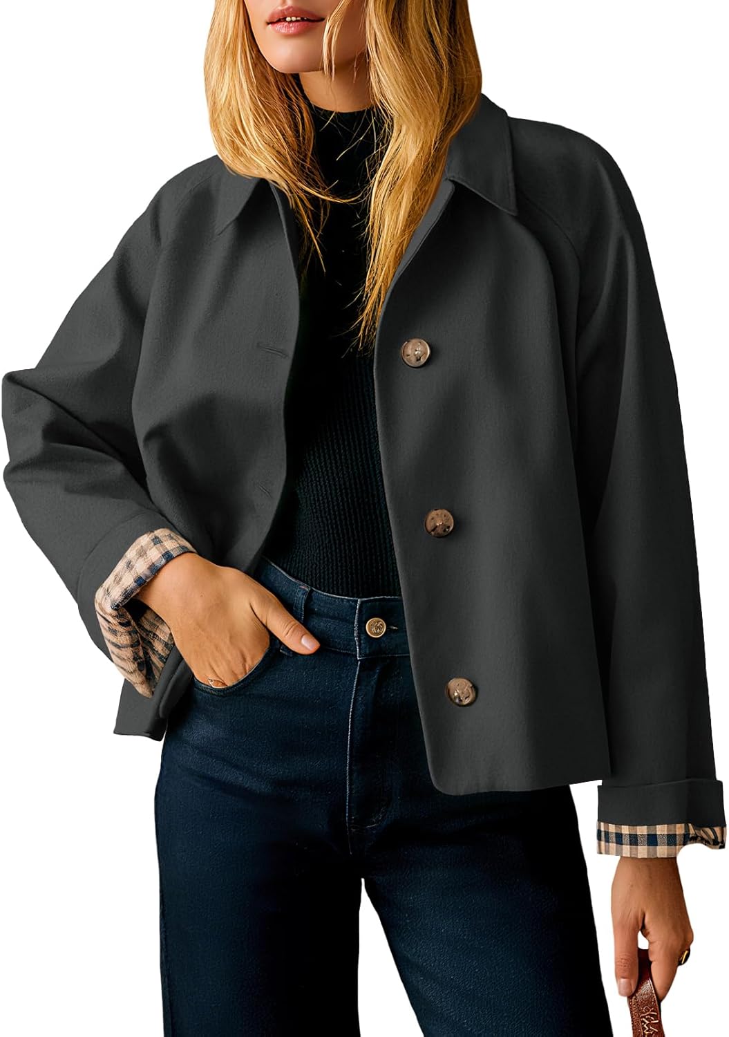 Cropped Trench Coat for Women - Lightweight Fashion Jacket