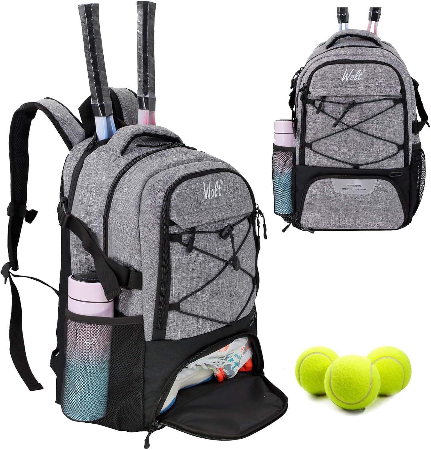 WOLT Tennis Bag - Large Racket Backpack with Shoe Compartment