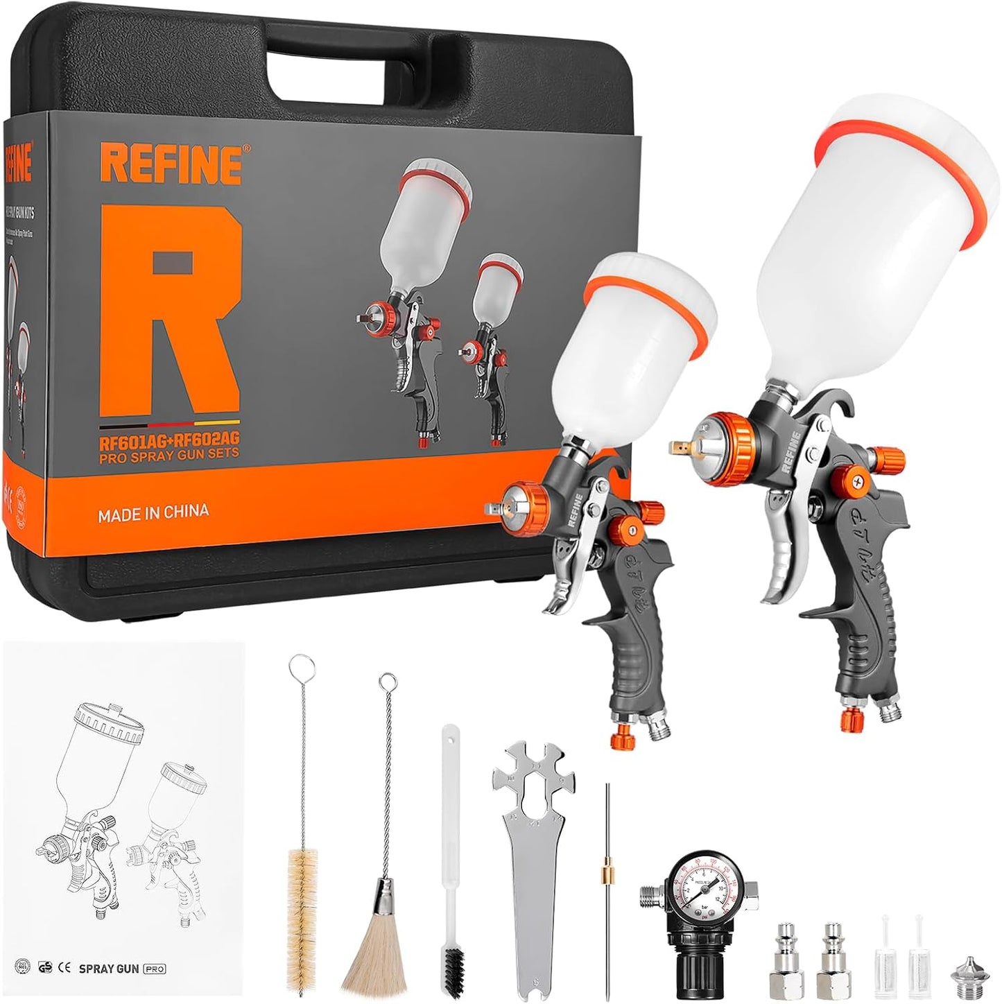 REFINE HVLP Air Gravity Spray Gun Set for Auto Paint & More