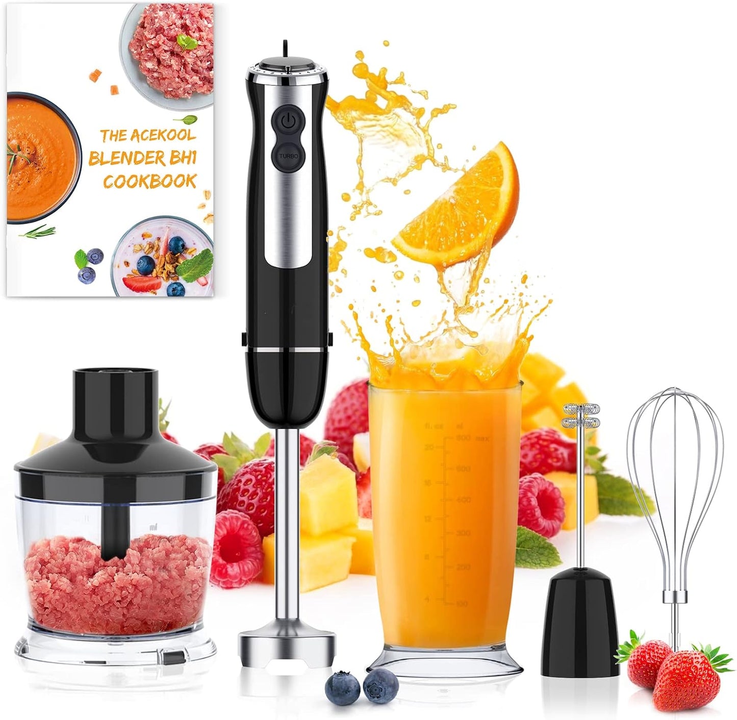 FlexWill 5-in-1 Handheld Blender: 800W Power, 12-Speed Turbo, Stainless Steel Blades