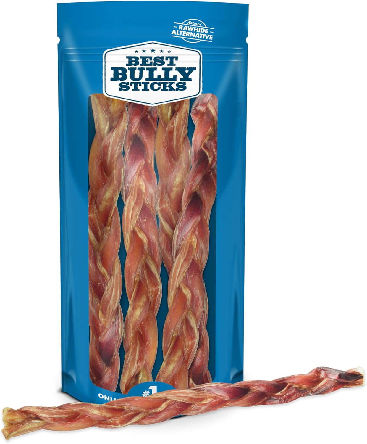 Natural XL Braided Bully Sticks for Large Dogs - 12 Inch Pack