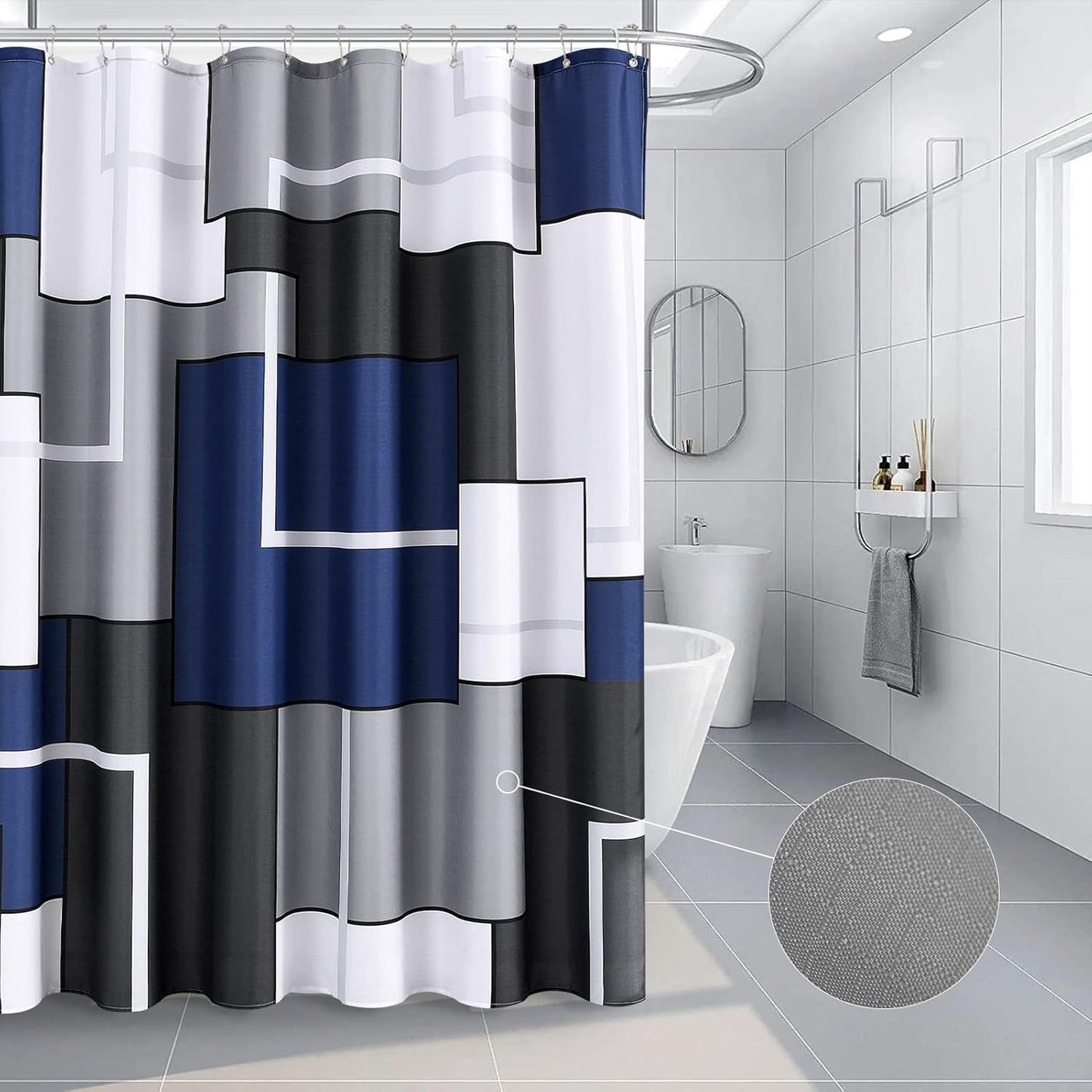 Modern Grey Geometric Shower Curtain Set