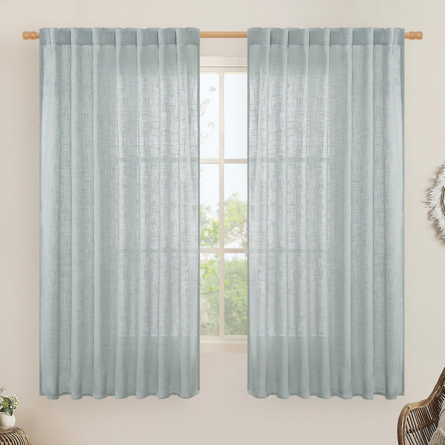 LAMIT Extra Wide Linen Curtains for Living Room, 60 x 63 in