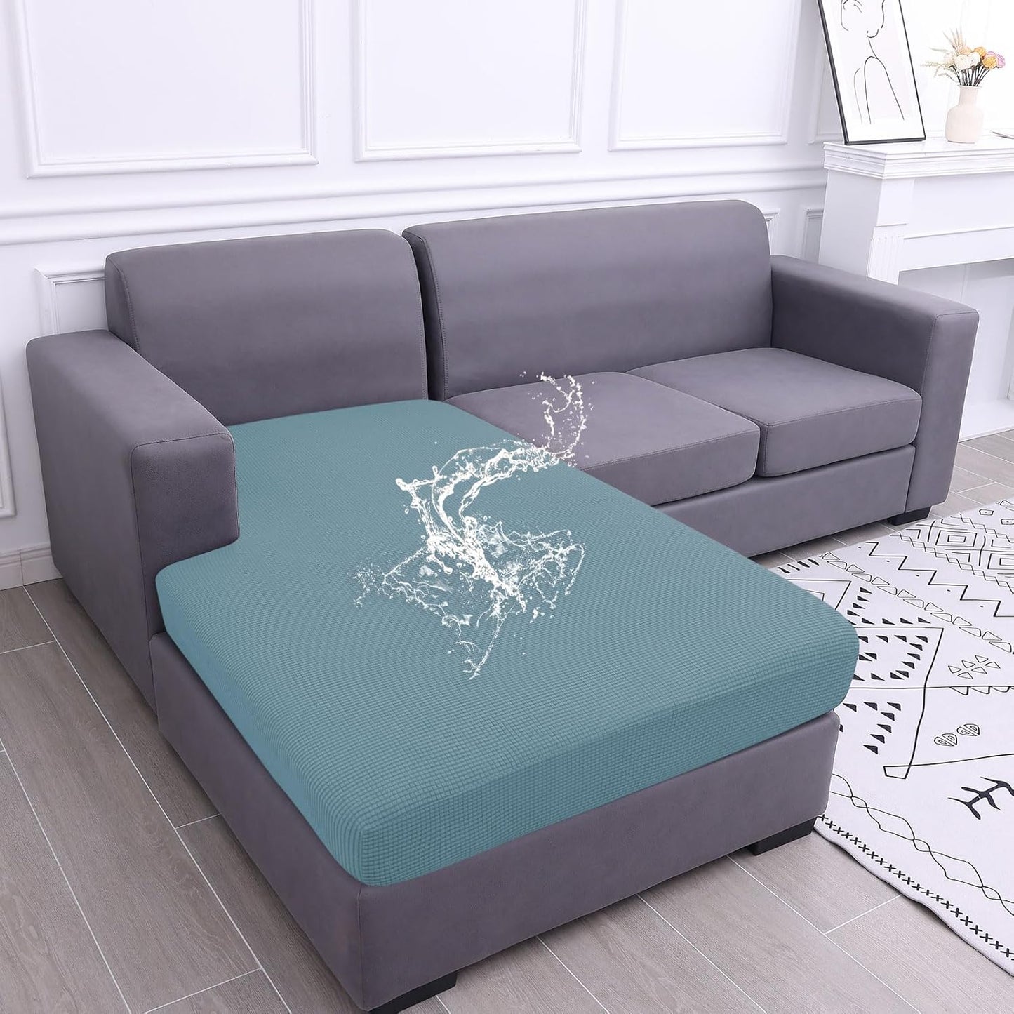 Waterproof Sectional Couch Covers for L Shape Sofa, Lake Blue