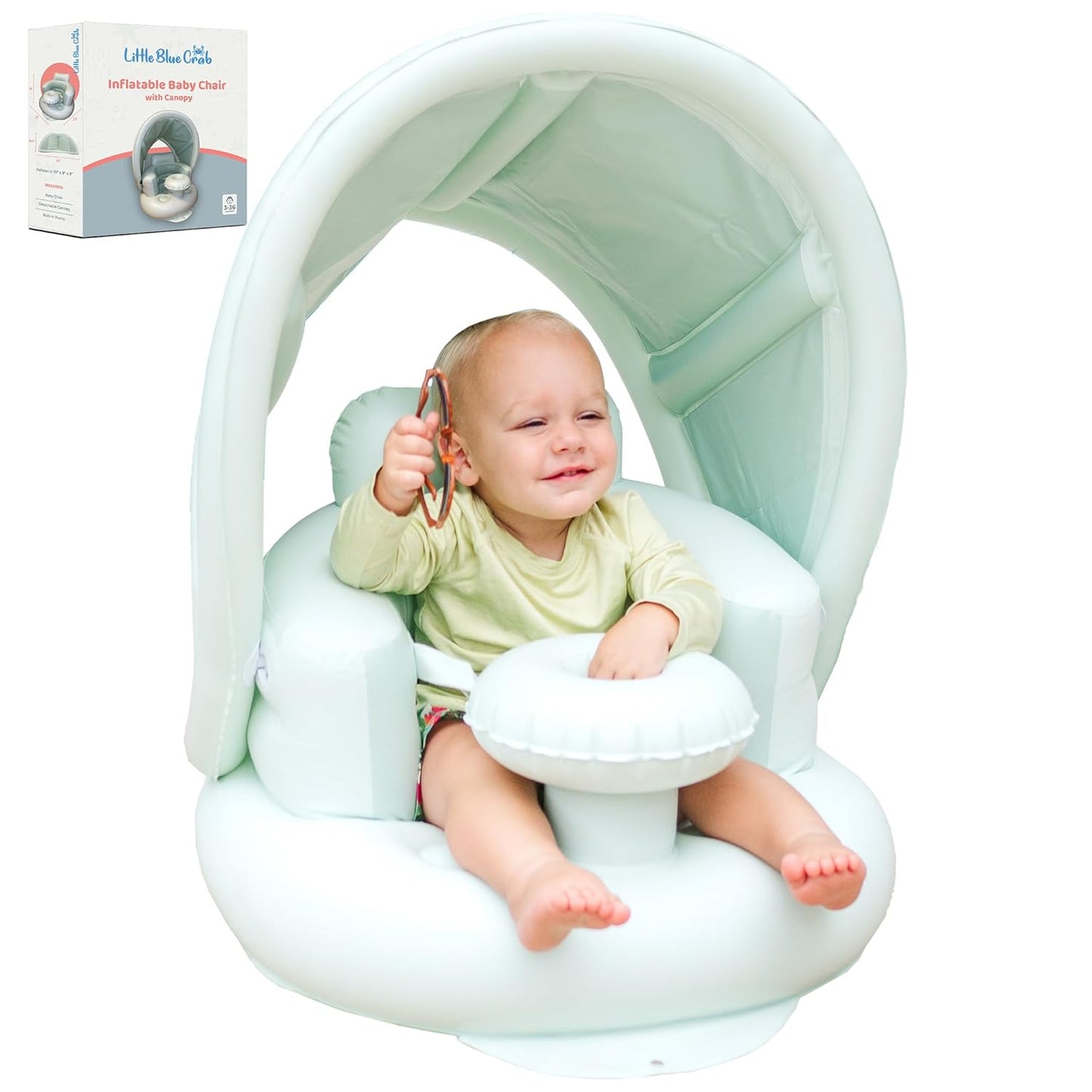Portable Inflatable Baby Seat with Built-In Pump & Sun Canopy - Little Blue Crab