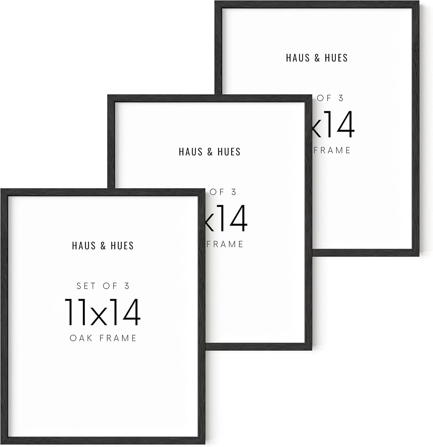 Elegant 11x14 Black Oak Wood Frames Set of 3 for Art Display