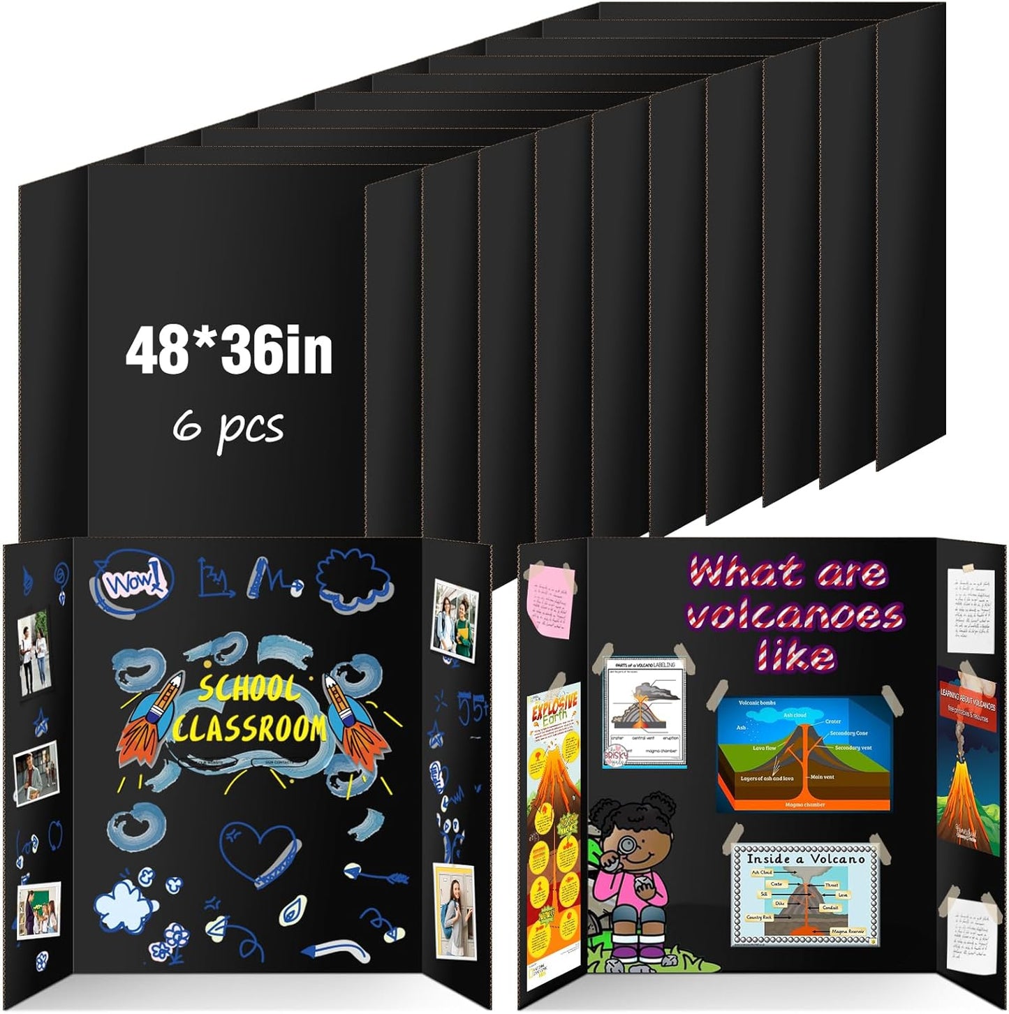 6 Pack Trifold Poster Board for Science Fair Displays and Projects