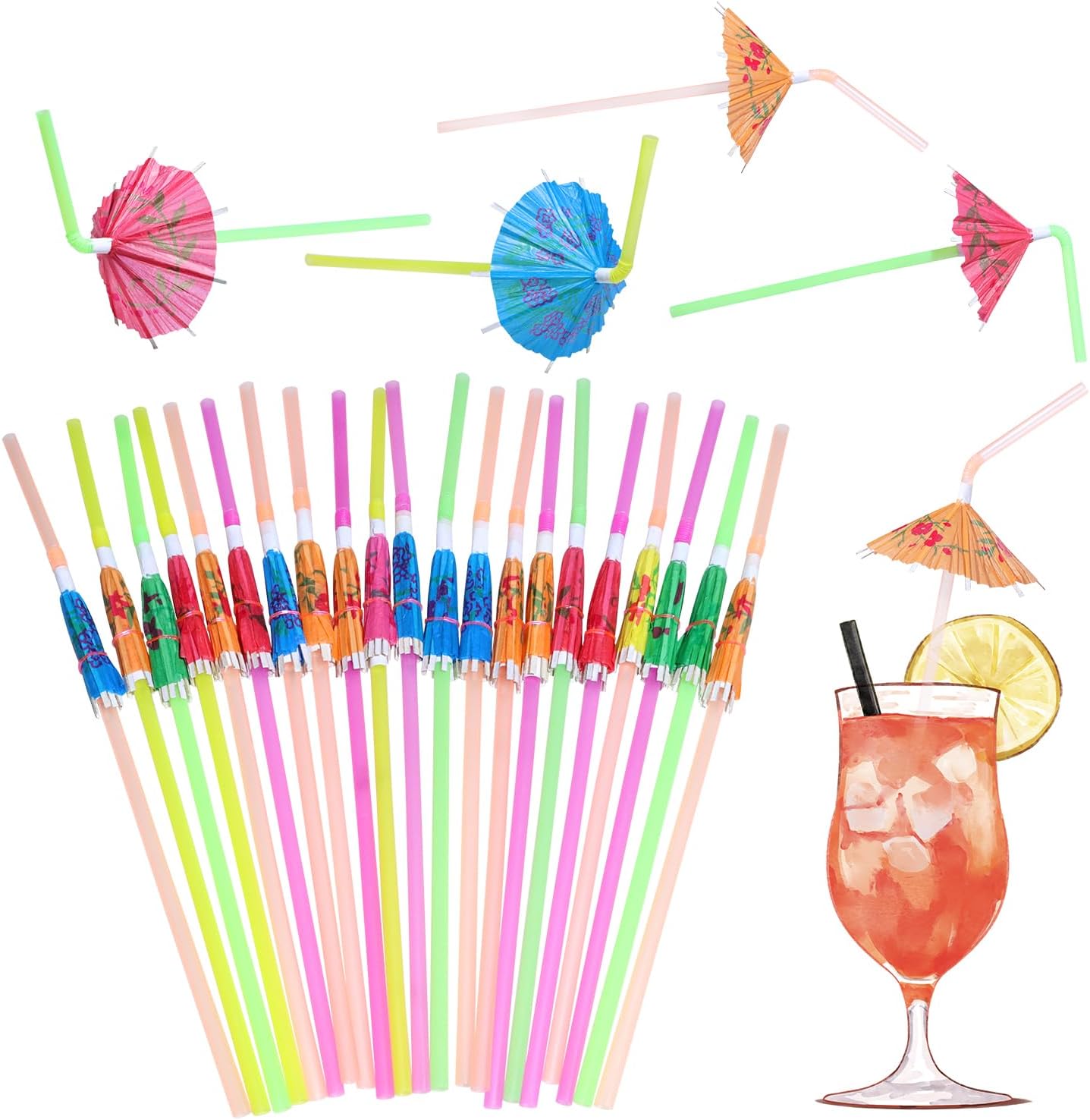Tropical Luau Decor Straws: Colorful Umbrella Design
