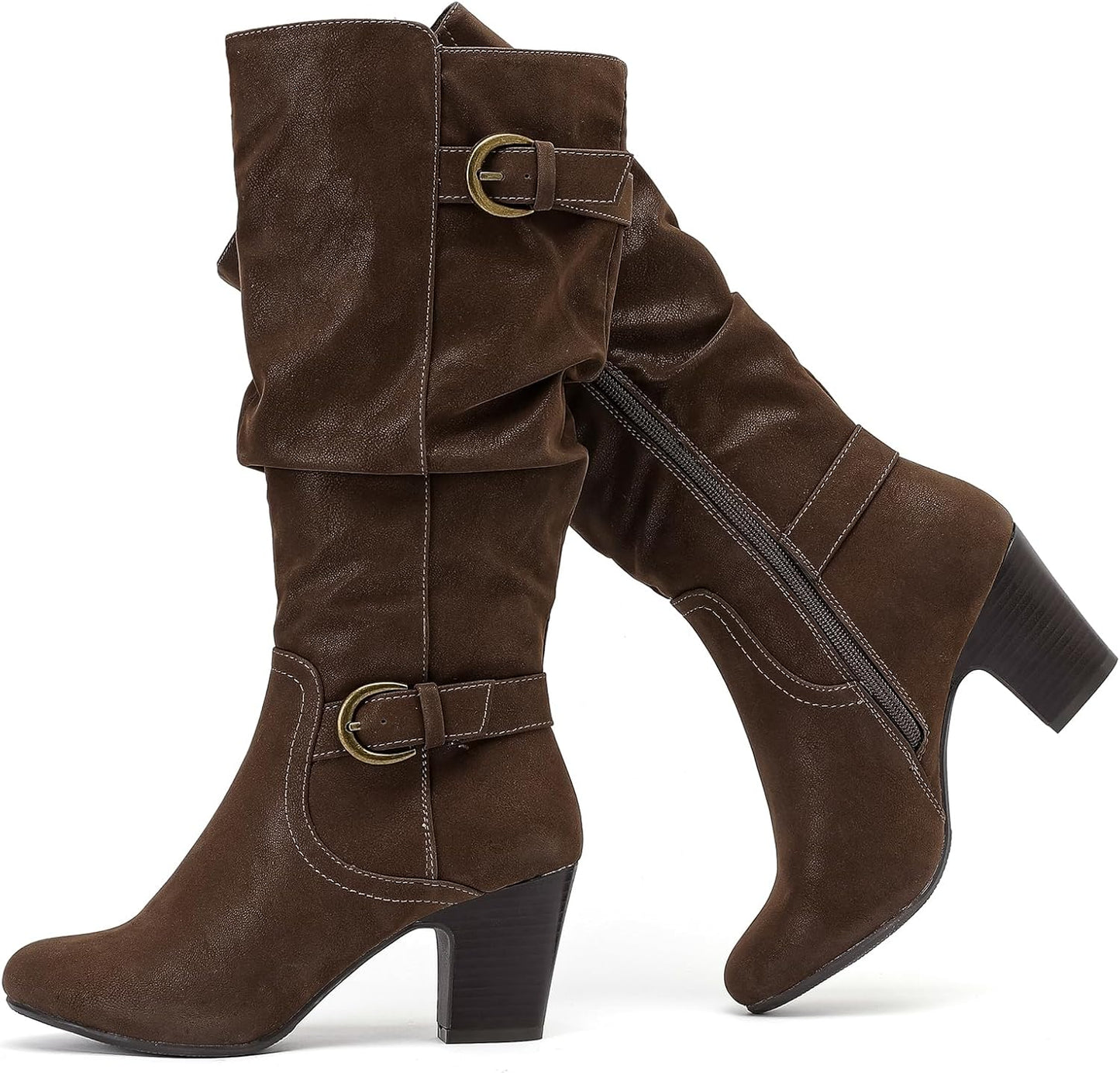 Women's Slouchy Knee High Boots with Chunky Heel for Fall