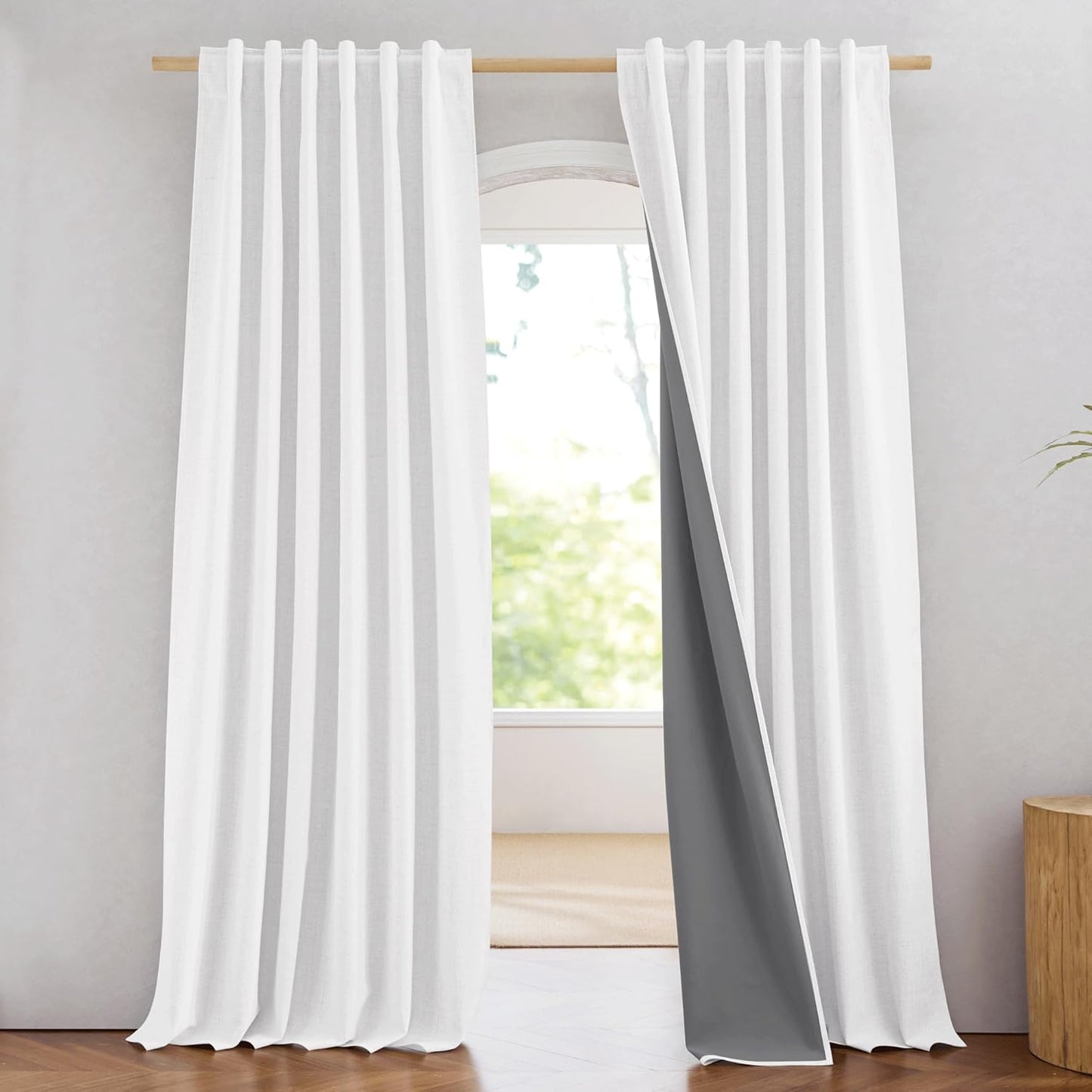 NICETOWN Greyish White 100% Blackout Linen Curtains for Home