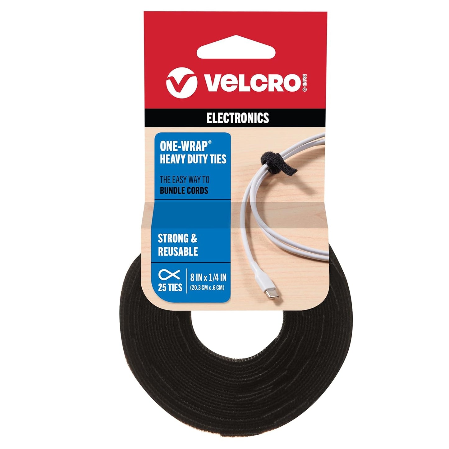 Organize with Ease: VELCRO Brand ONE-WRAP Cable Ties, 25 Ct. - Black