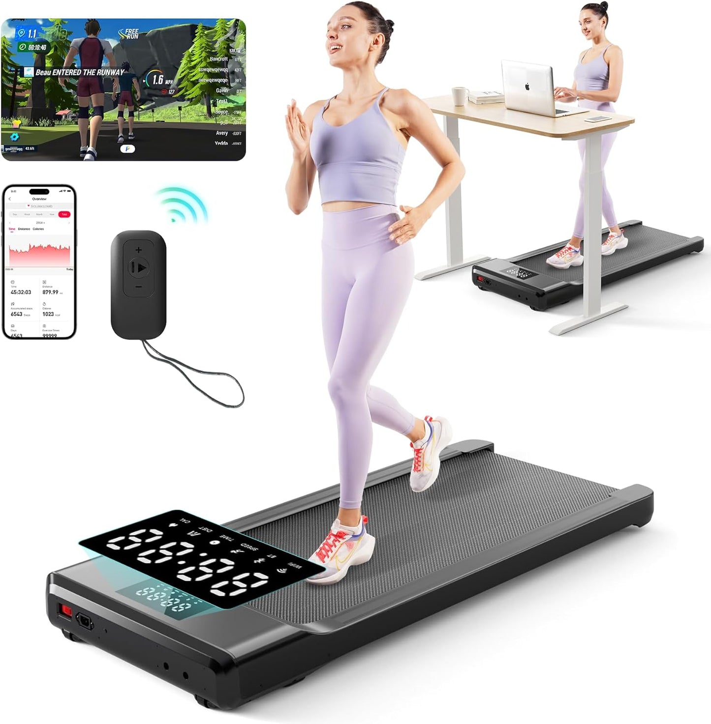 Compact 3-in-1 Walking Pad - App Control, 300 lbs Capacity
