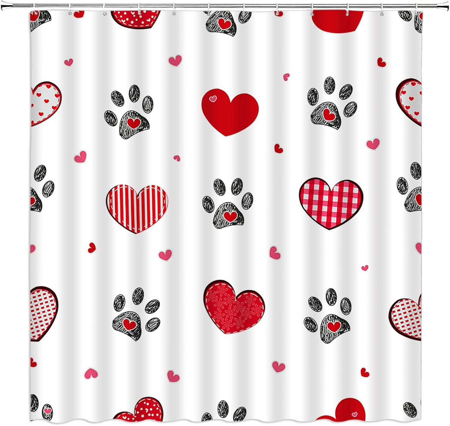 Sweet Love Red Heart Shower Curtain with Hooks