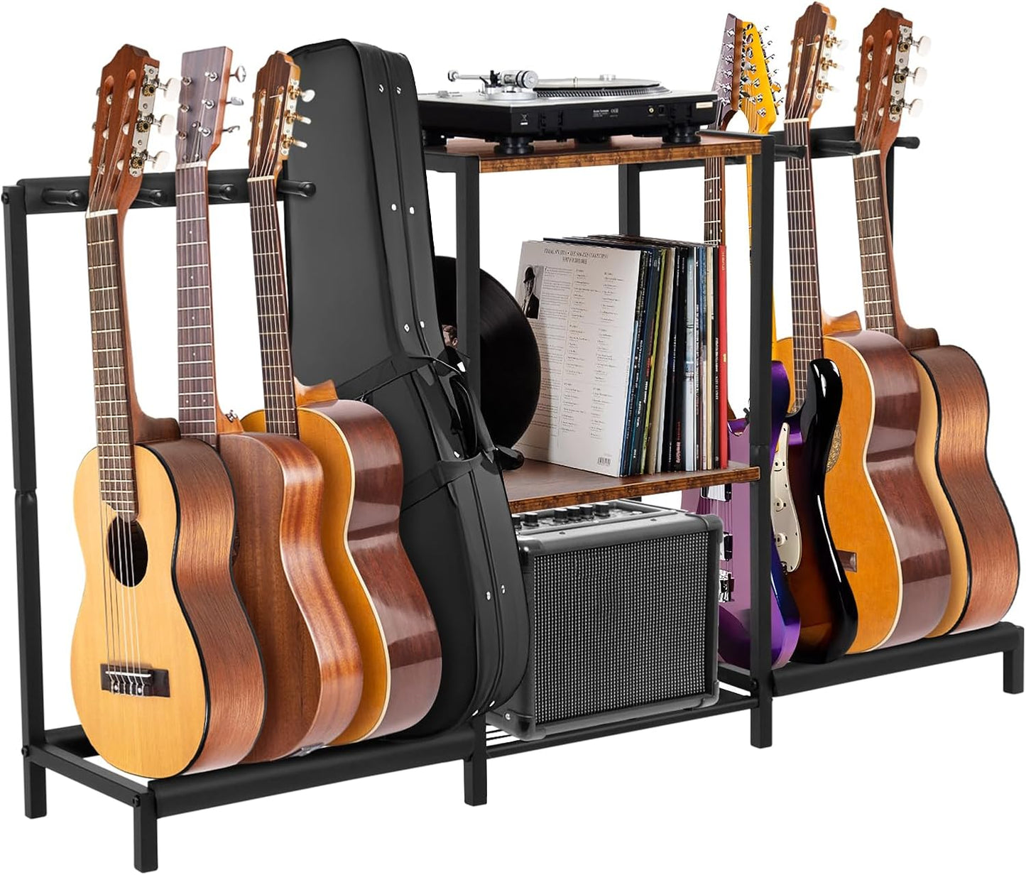 Nisorpa Metal Guitar Stand for 8 Guitars with Storage Shelf