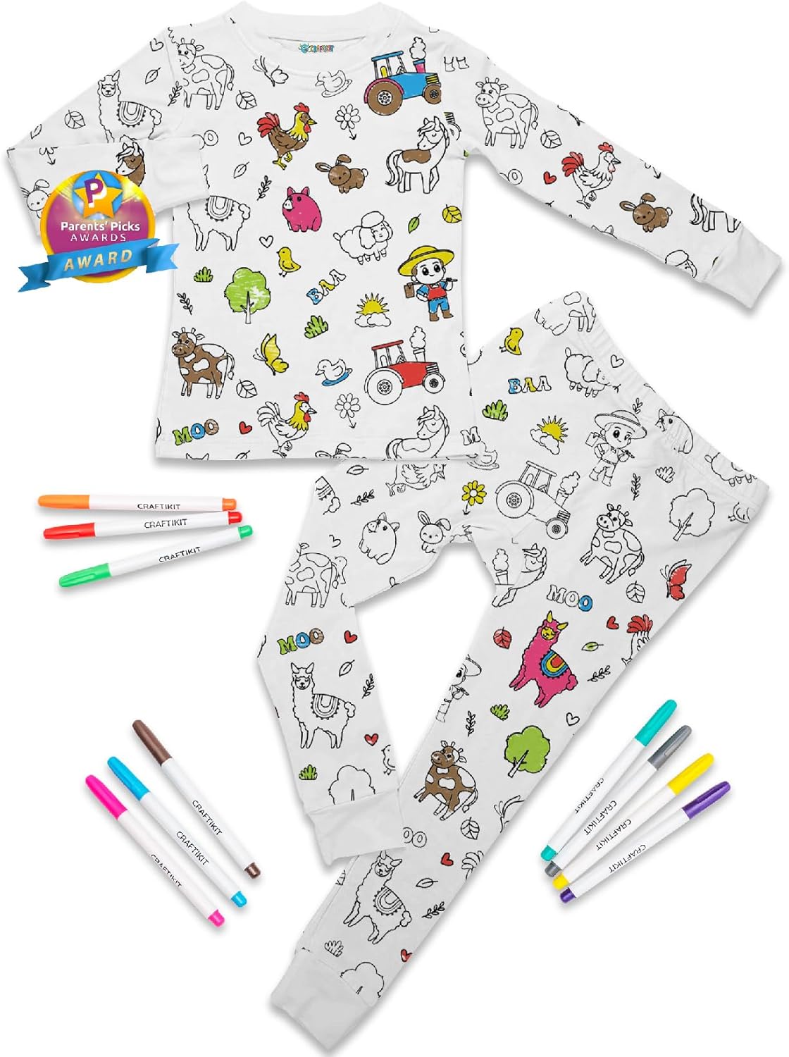 Craftikit Kids Coloring Pajamas - Soft Bamboo Viscose PJs Set