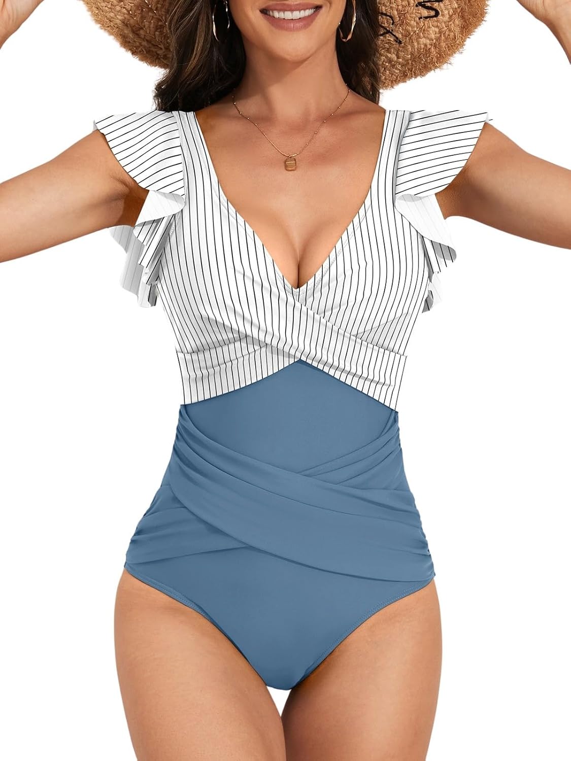 B2prity Women's One Piece Swimsuit with Ruffle Tummy Control