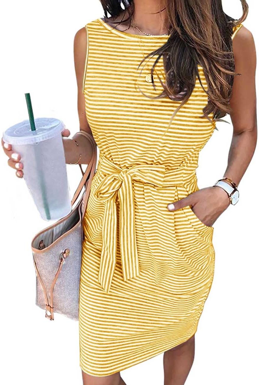 Stylish Sleeveless Striped T Shirt Dress for Summer Fun