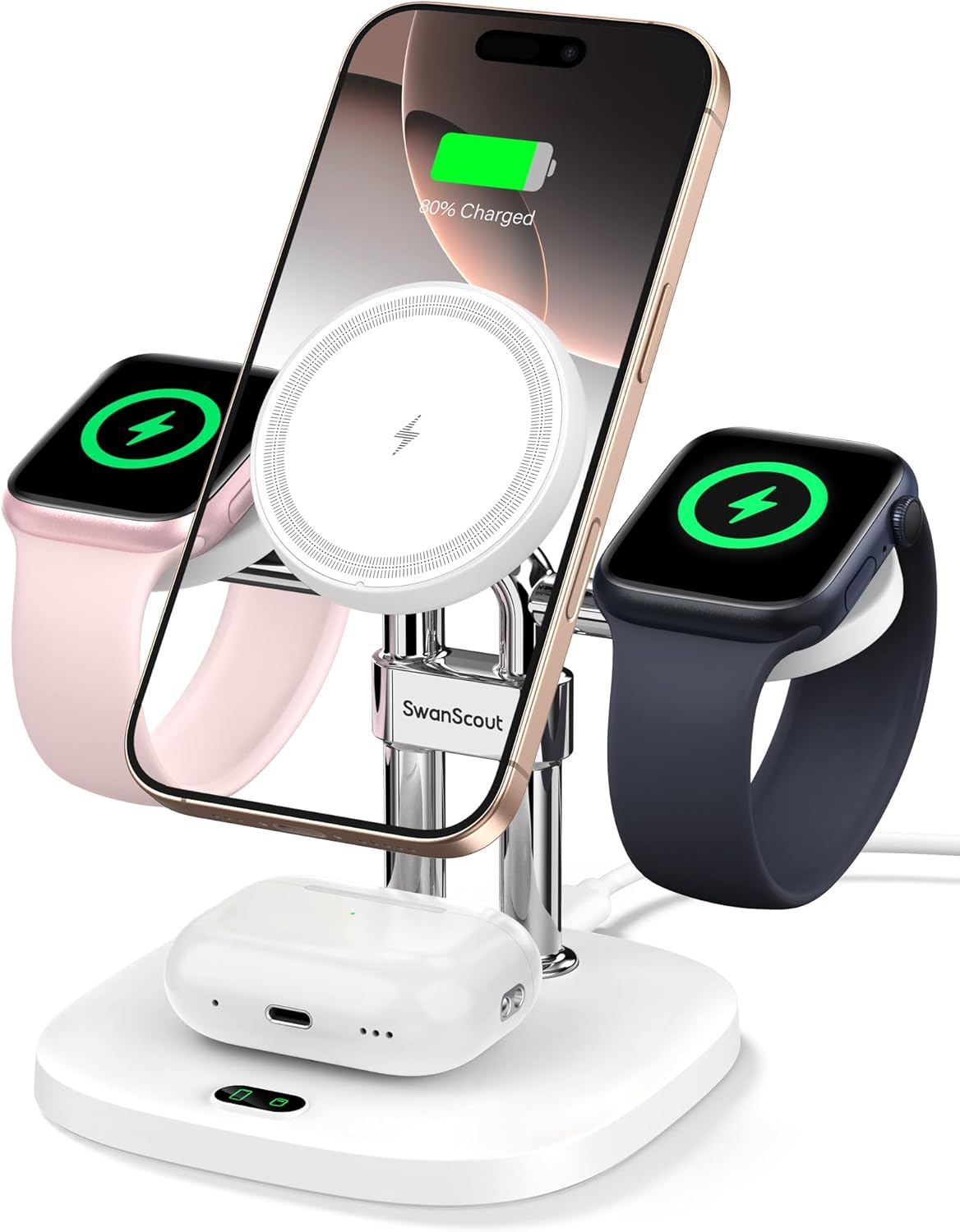 Dual Fast Charger for Apple Watch and iPhone 4 in 1 Station