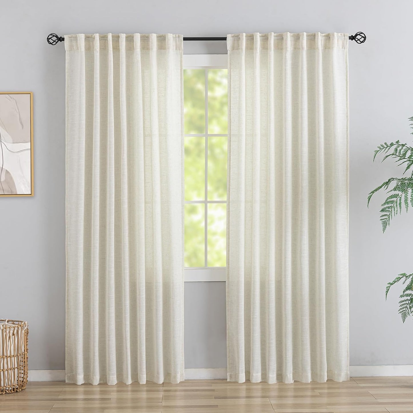 DONREN 92 Inch Light Beige Linen Curtains for Elegant Privacy