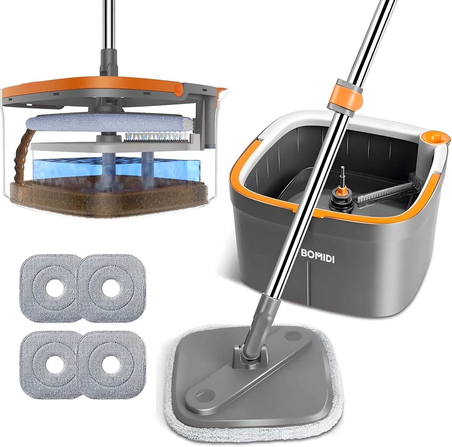 BOMIDI Mop and Bucket Set with Clean Water Separation System