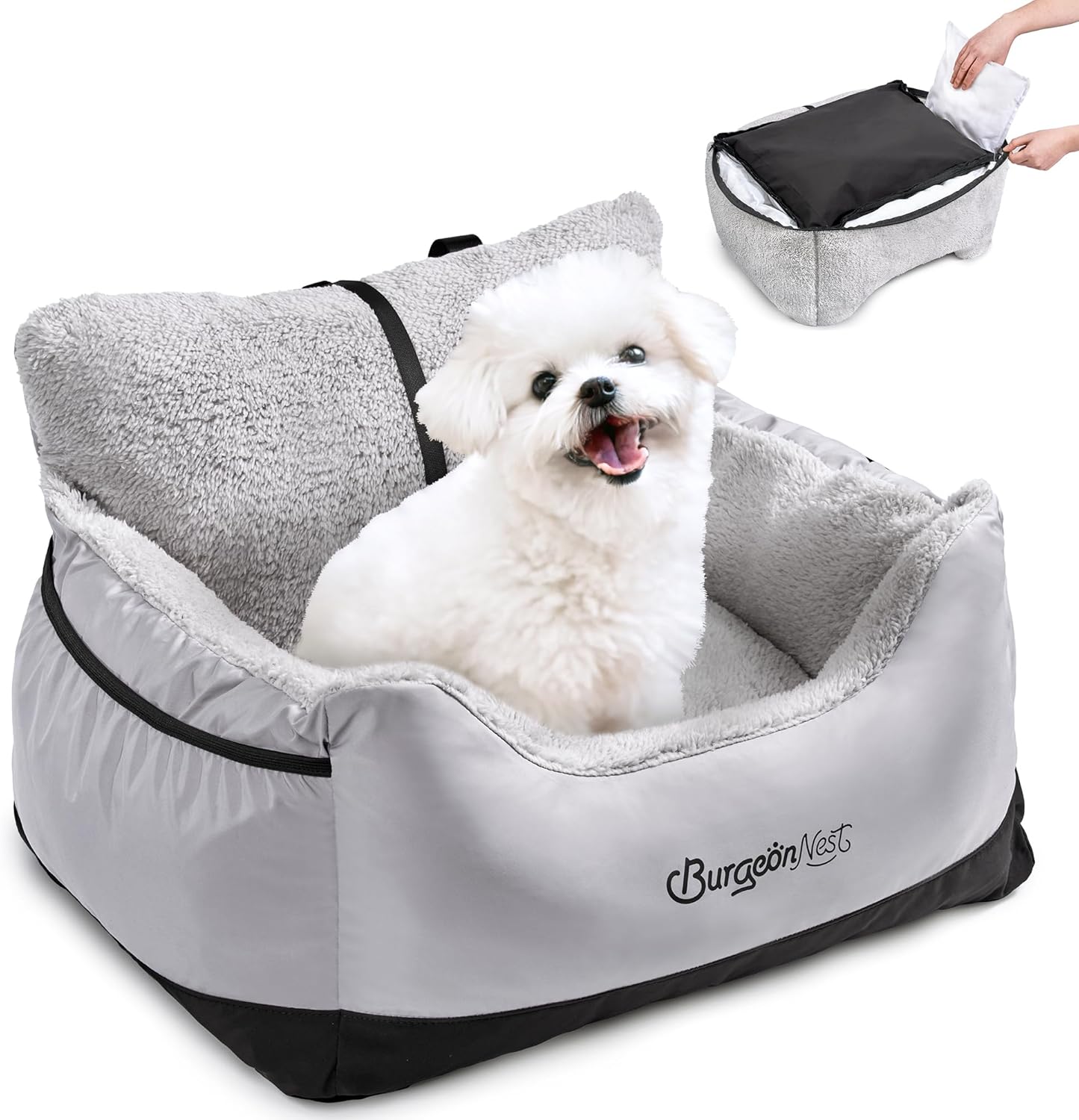 BurgeonNest Dog Car Seat for Small Dogs, Portable and Comfy
