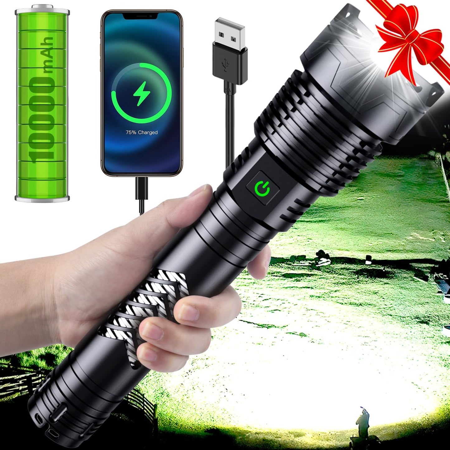 Super Bright LED Flashlight with 6000 Lumens for Outdoor Use