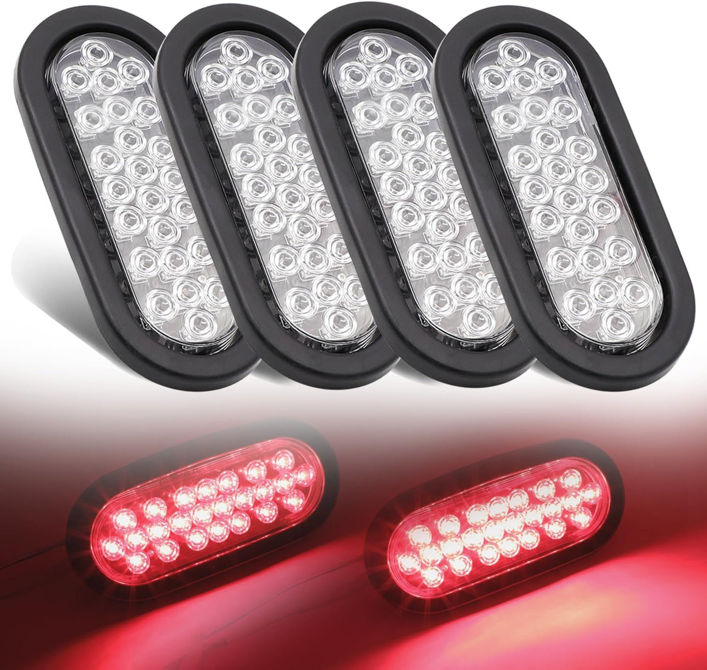 6 Inch Clear Lens Red Light 24 LED Oval Flash Break Marker Bulb